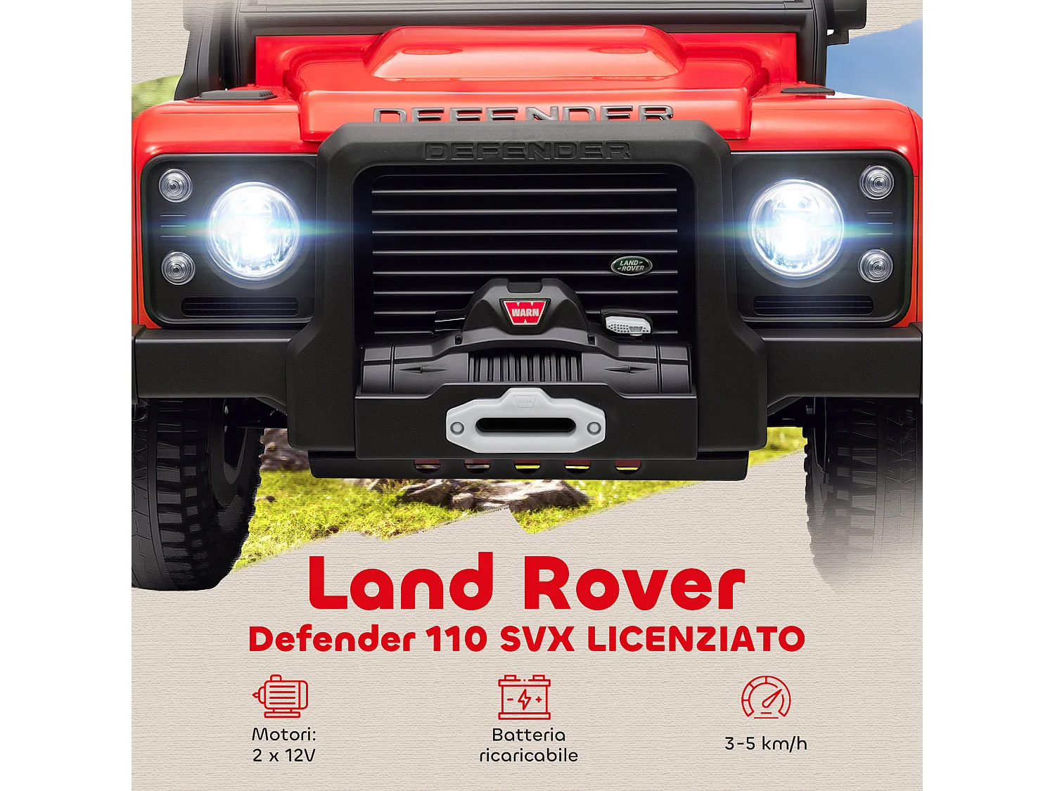 Macchina elettrica bambini 3-5 anni land rover con telecomando rosso