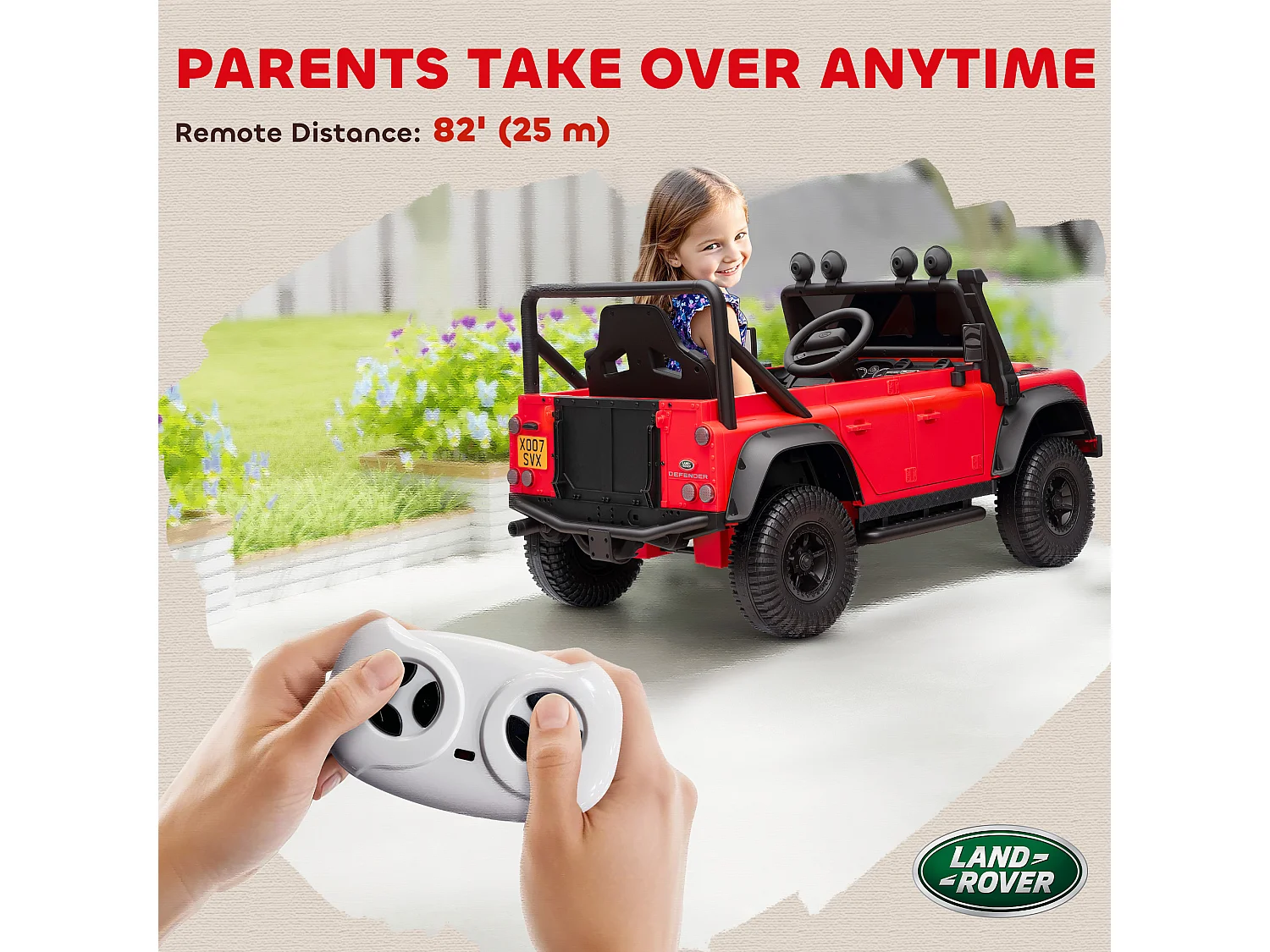 Macchina elettrica bambini 3-5 anni land rover con telecomando rosso