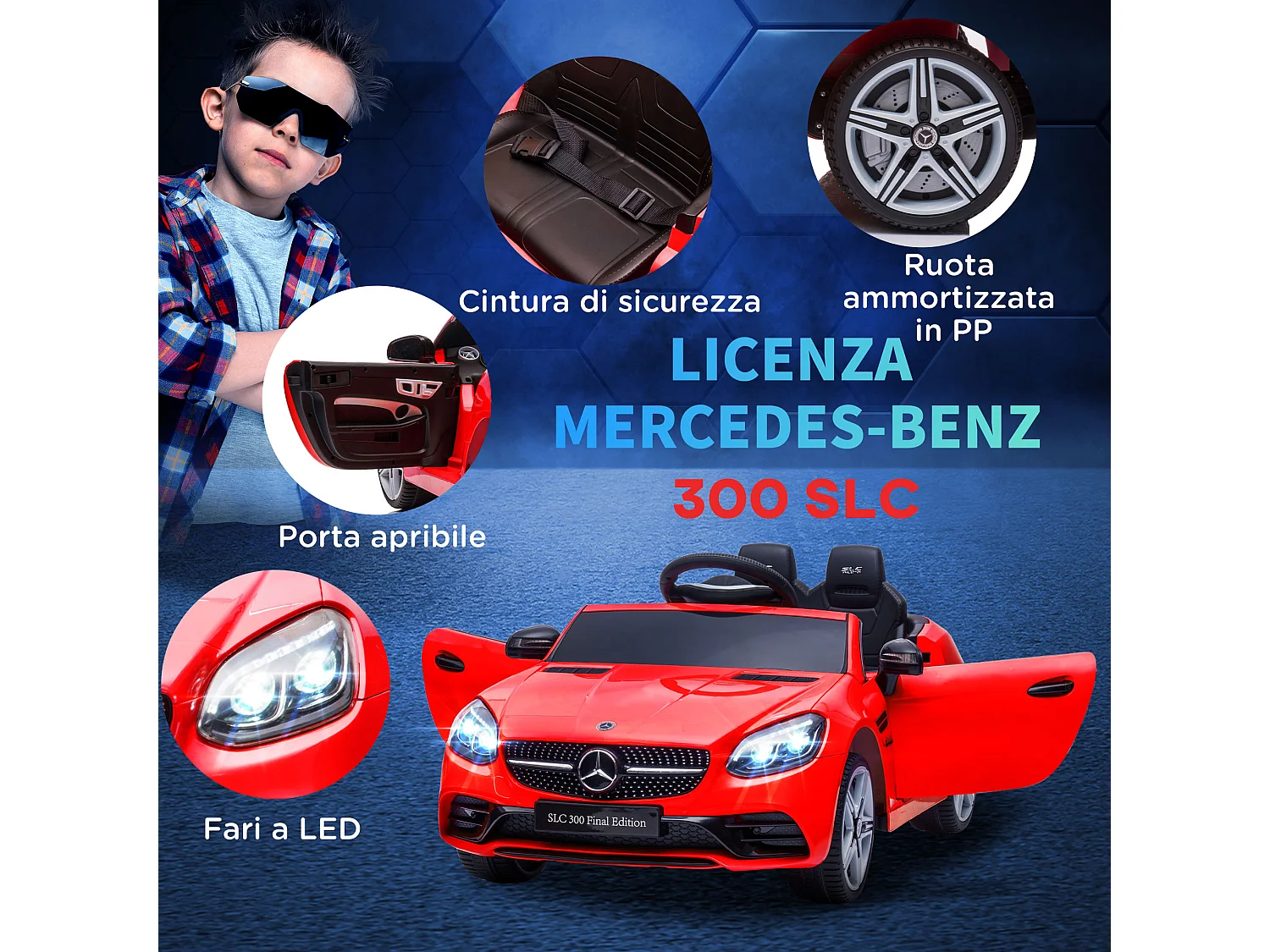 Macchina elettrica per bambini mercedes slc 300 con telecomando rosso