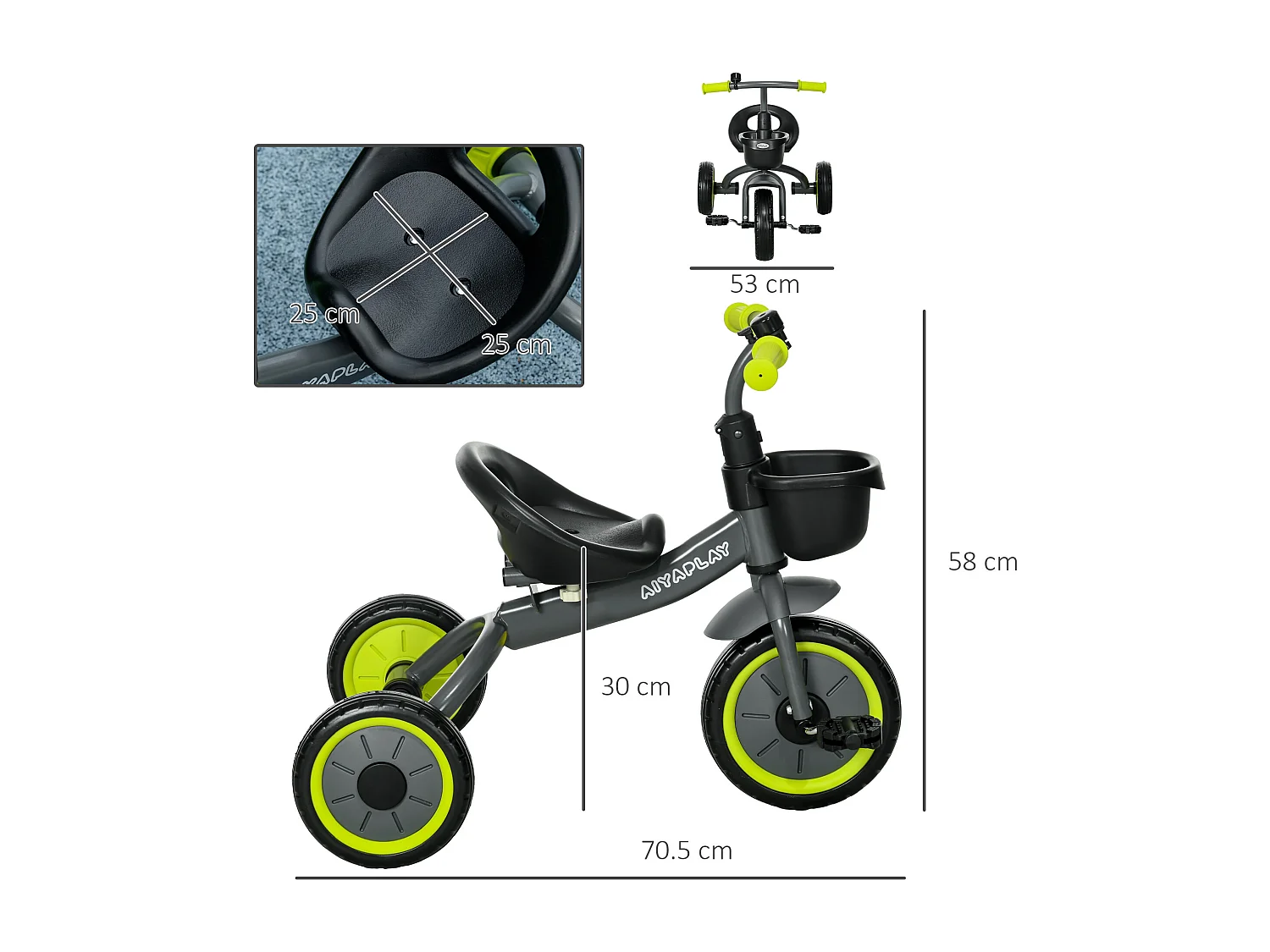 Triciclo per bimbi 2-5 anni regolabile con campanello nero