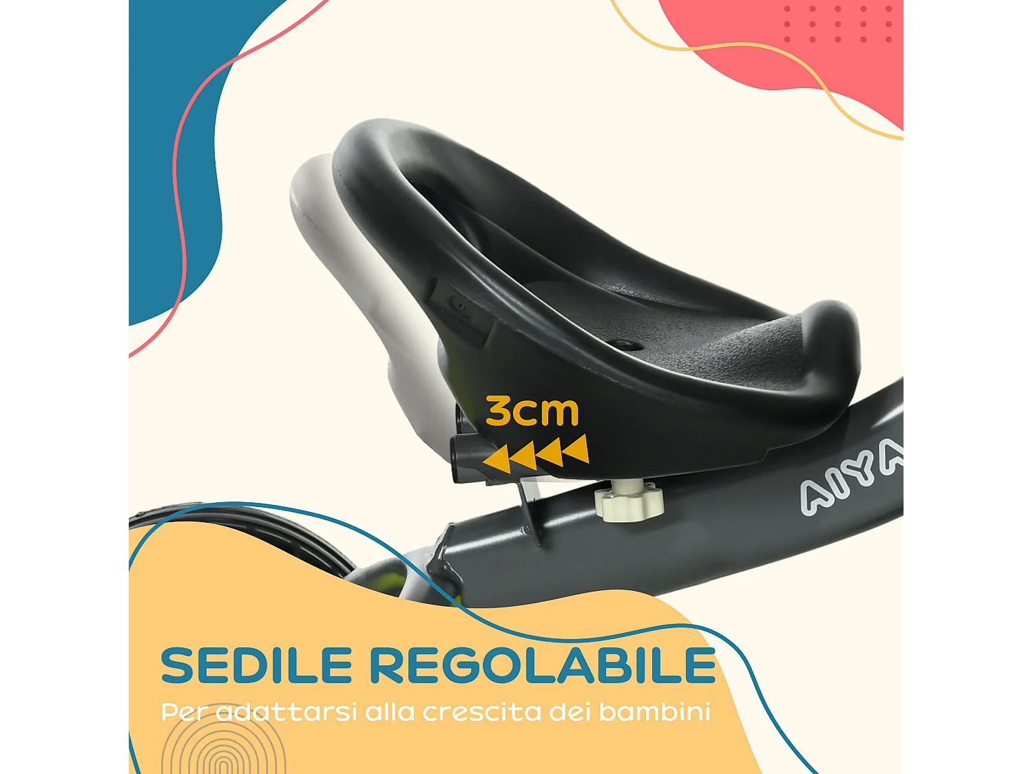 Triciclo per bimbi 2-5 anni regolabile con campanello nero