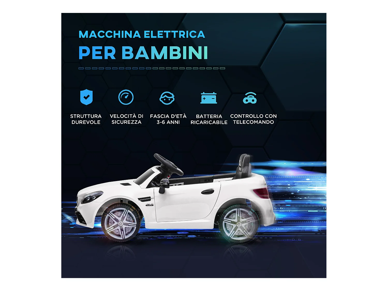 Macchina elettrica per bambini mercedes slc 300 con telecomando bianco