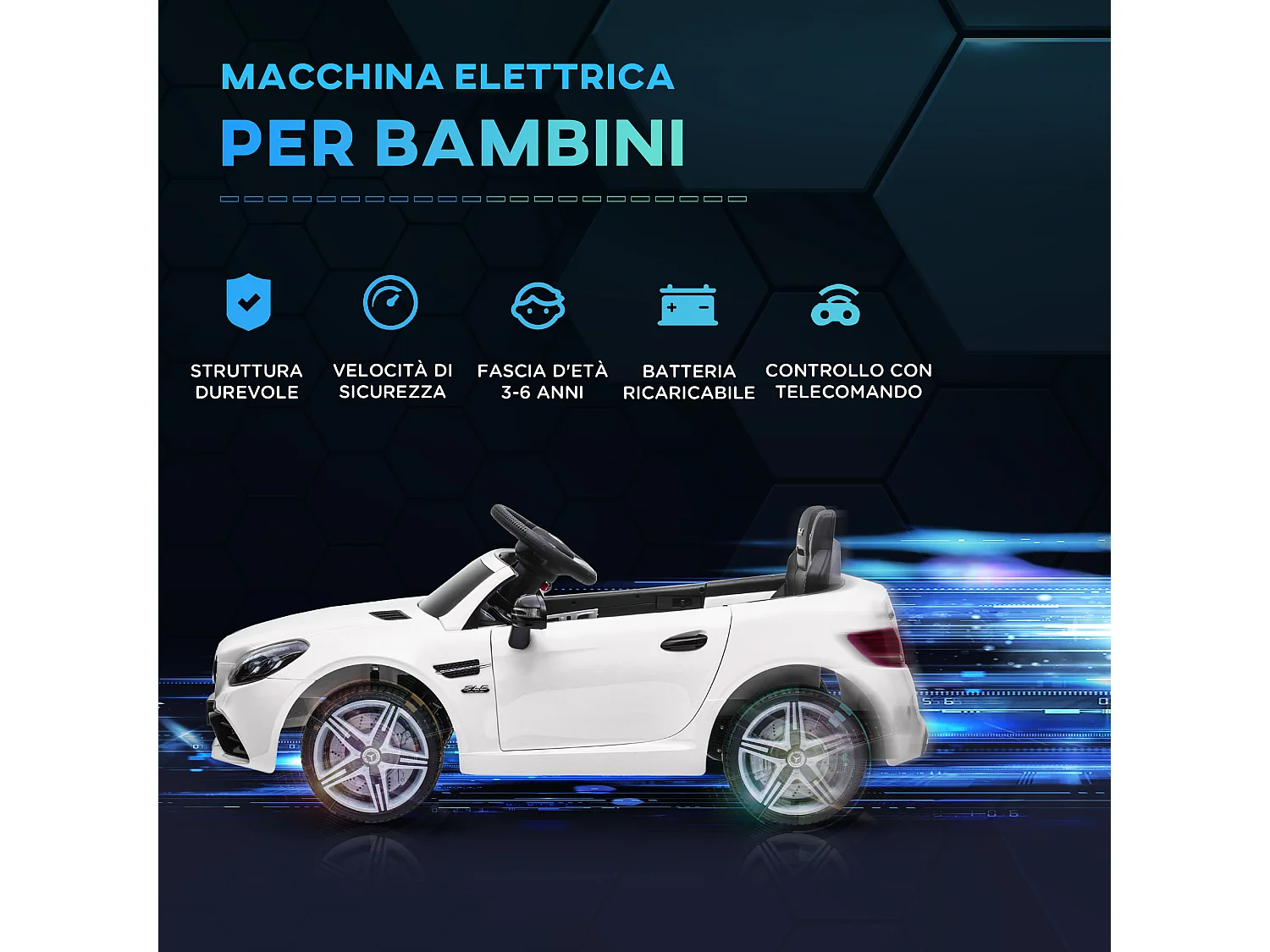 Macchina elettrica per bambini mercedes slc 300 con telecomando bianco