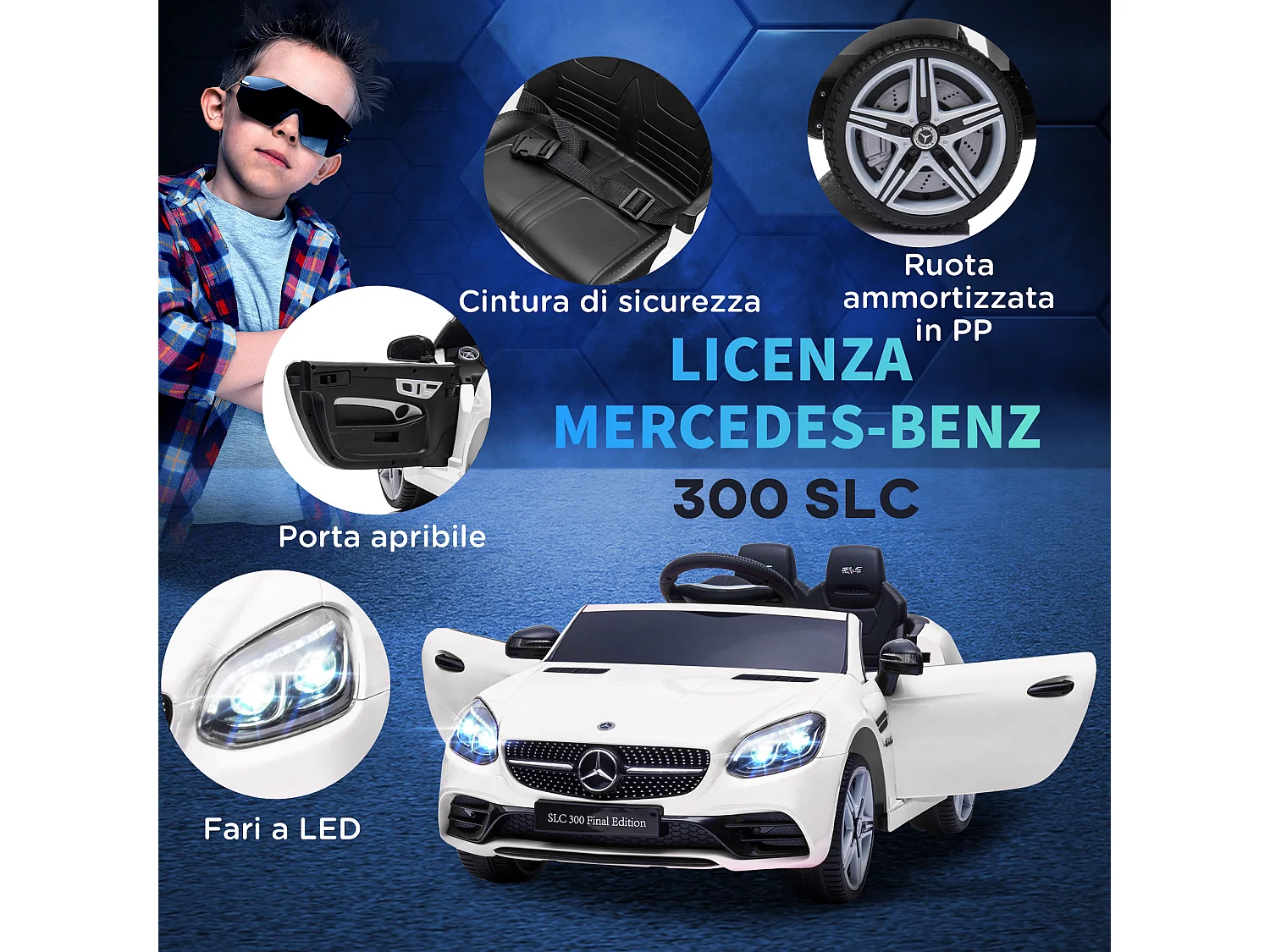 Macchina elettrica per bambini mercedes slc 300 con telecomando bianco