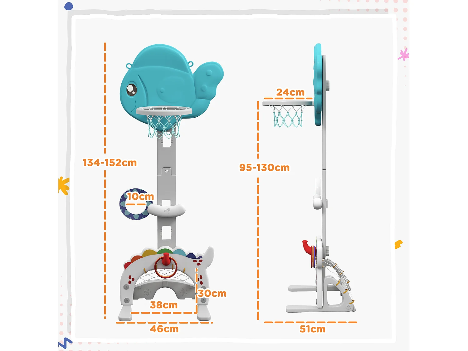 Canestro basket per bambini 3-6 anni 5 in 1 con altezza regolabile
