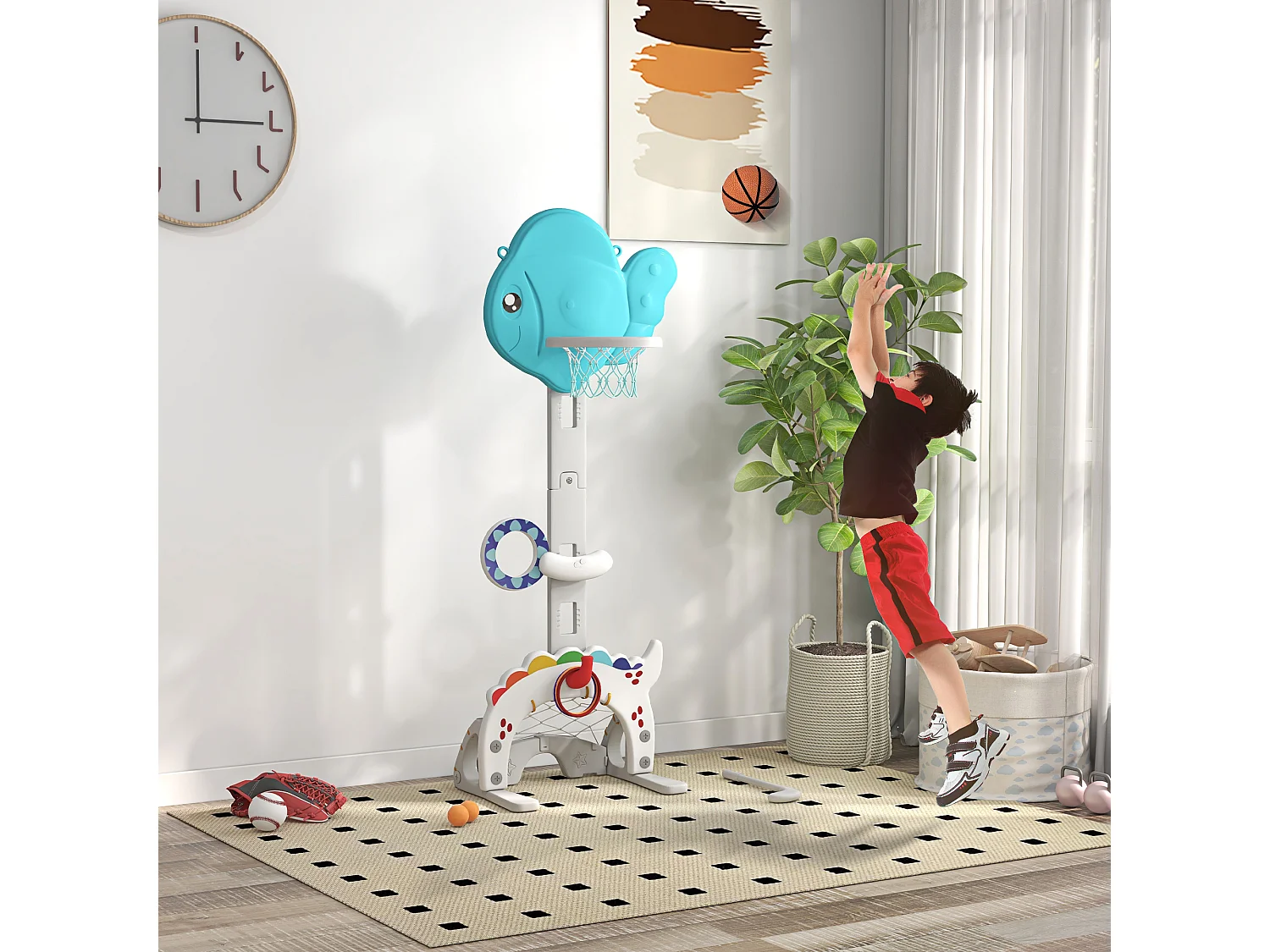 Canestro basket per bambini 3-6 anni 5 in 1 con altezza regolabile