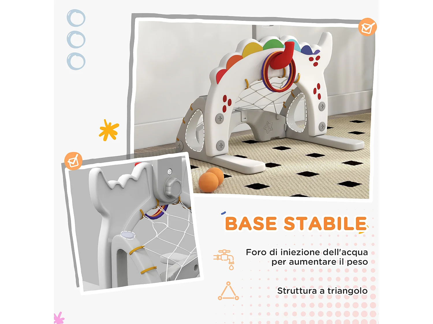 Canestro basket per bambini 3-6 anni 5 in 1 con altezza regolabile