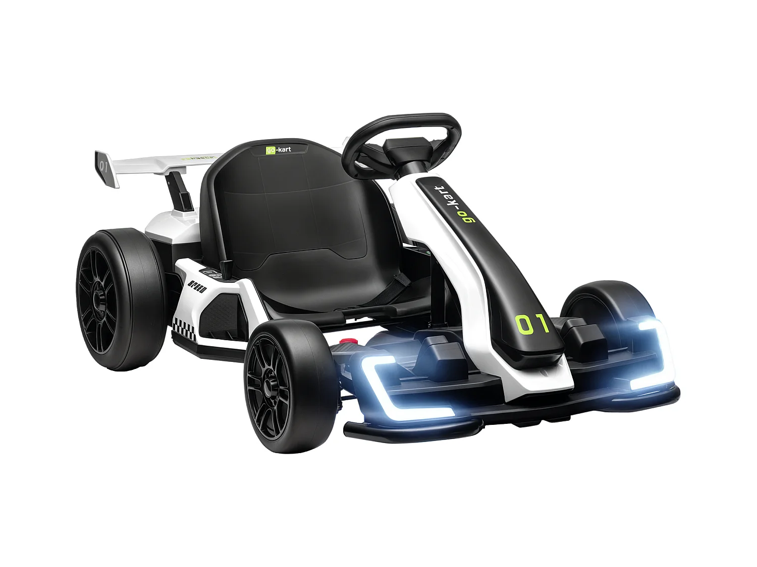 Go kart elettrico per bambini con seggiolino regolabile bianco