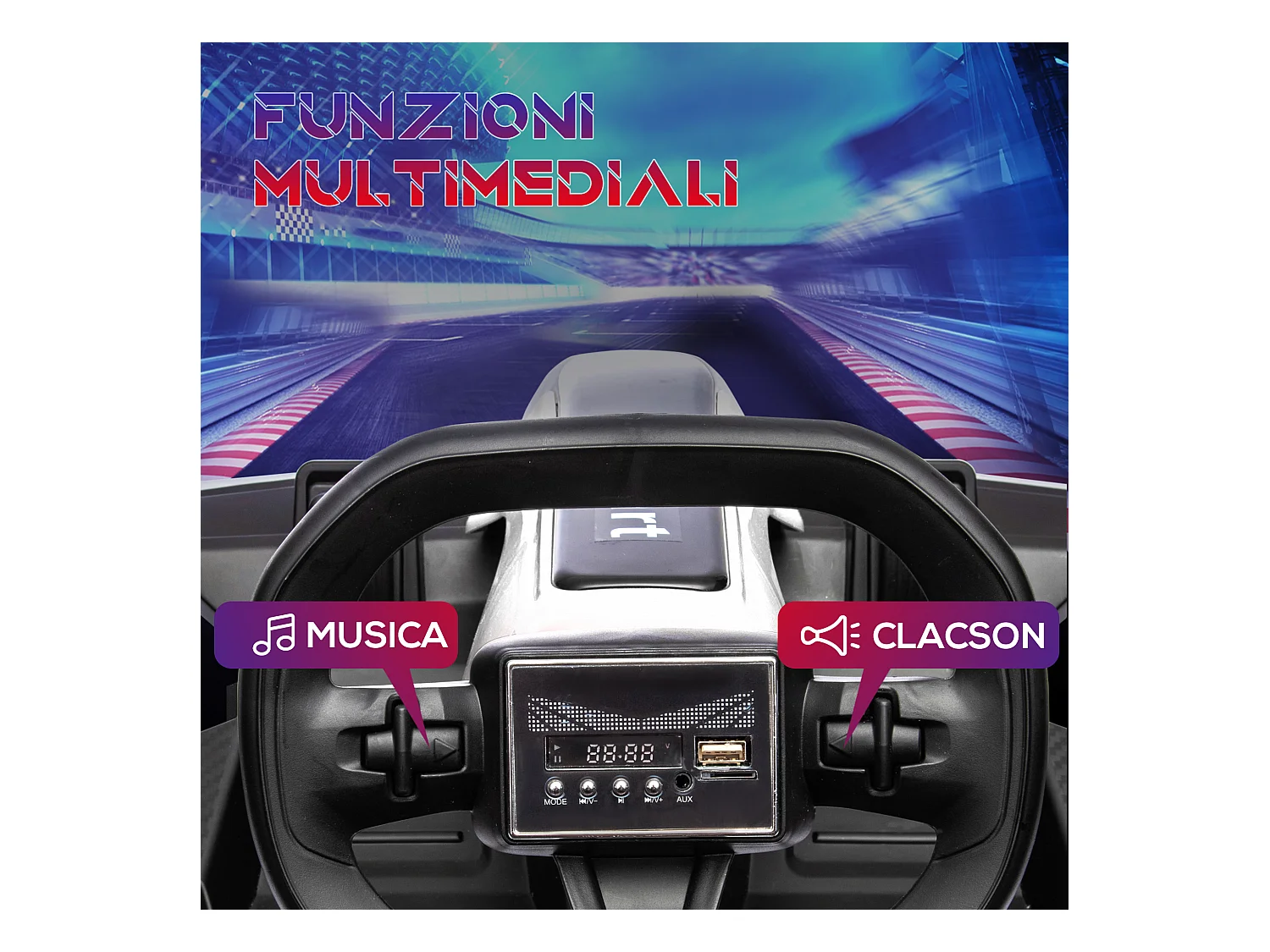 Go kart elettrico per bambini con seggiolino regolabile bianco