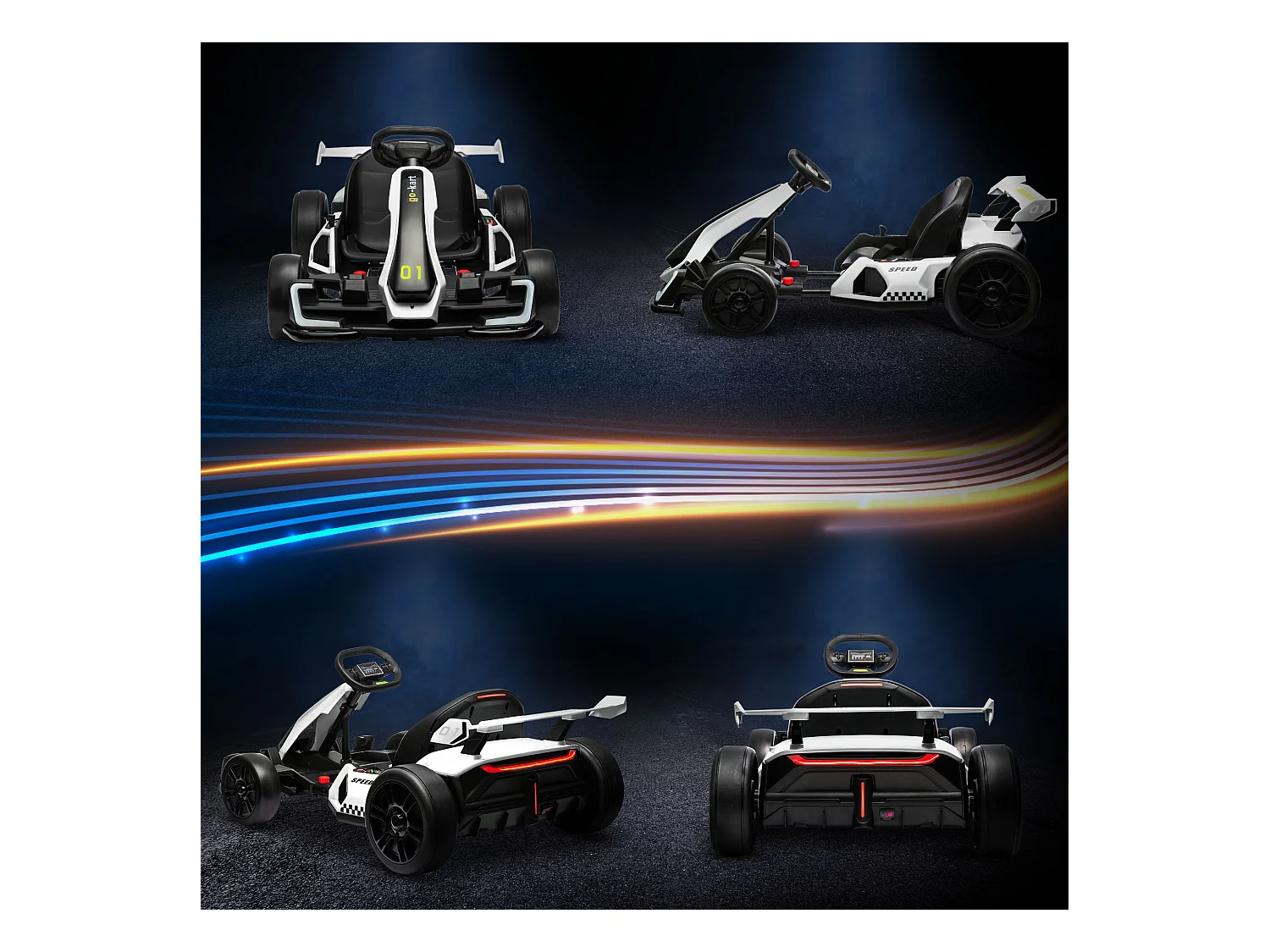 Go kart elettrico per bambini con seggiolino regolabile bianco