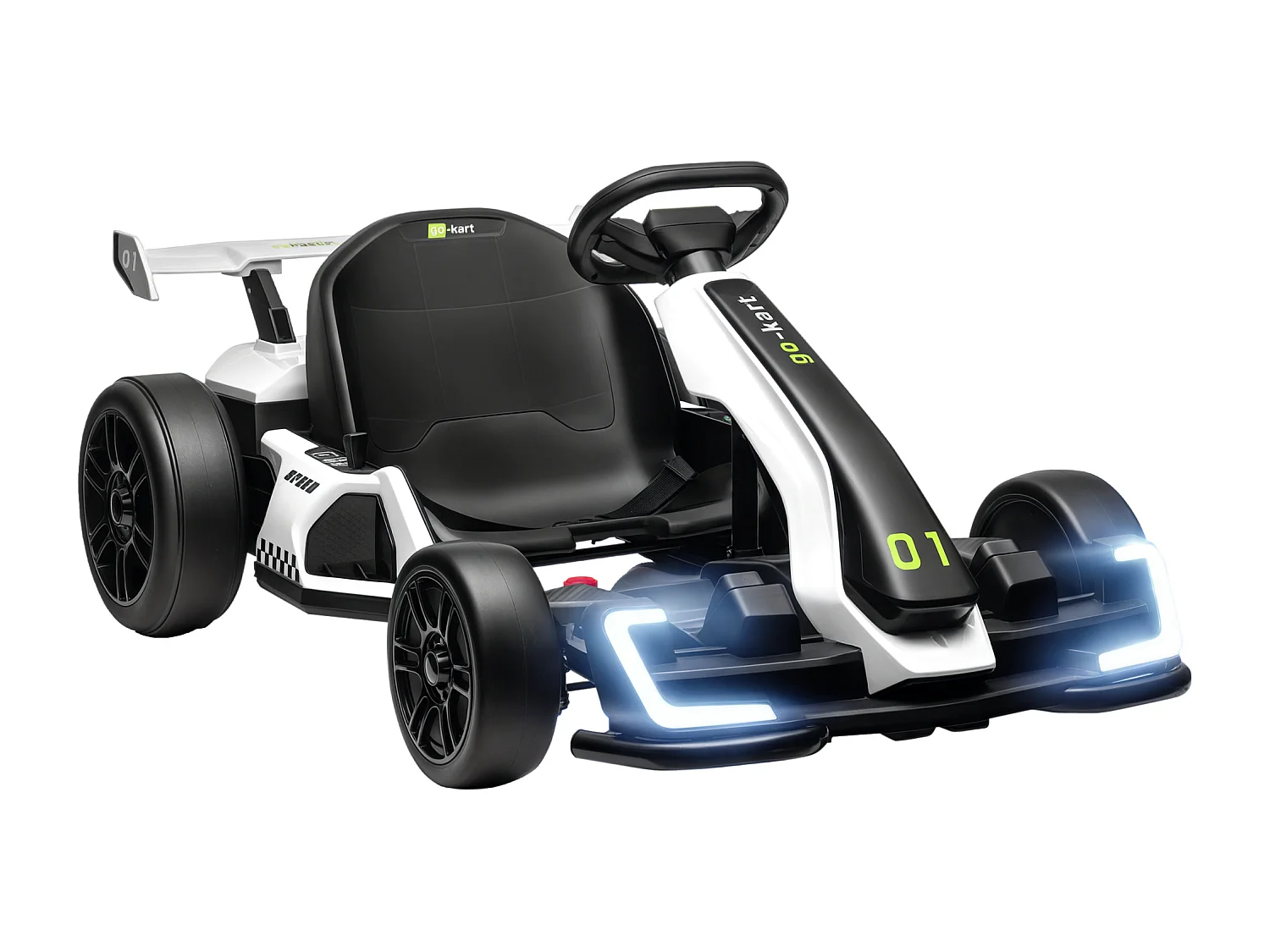 Go kart elettrico per bambini con seggiolino regolabile bianco