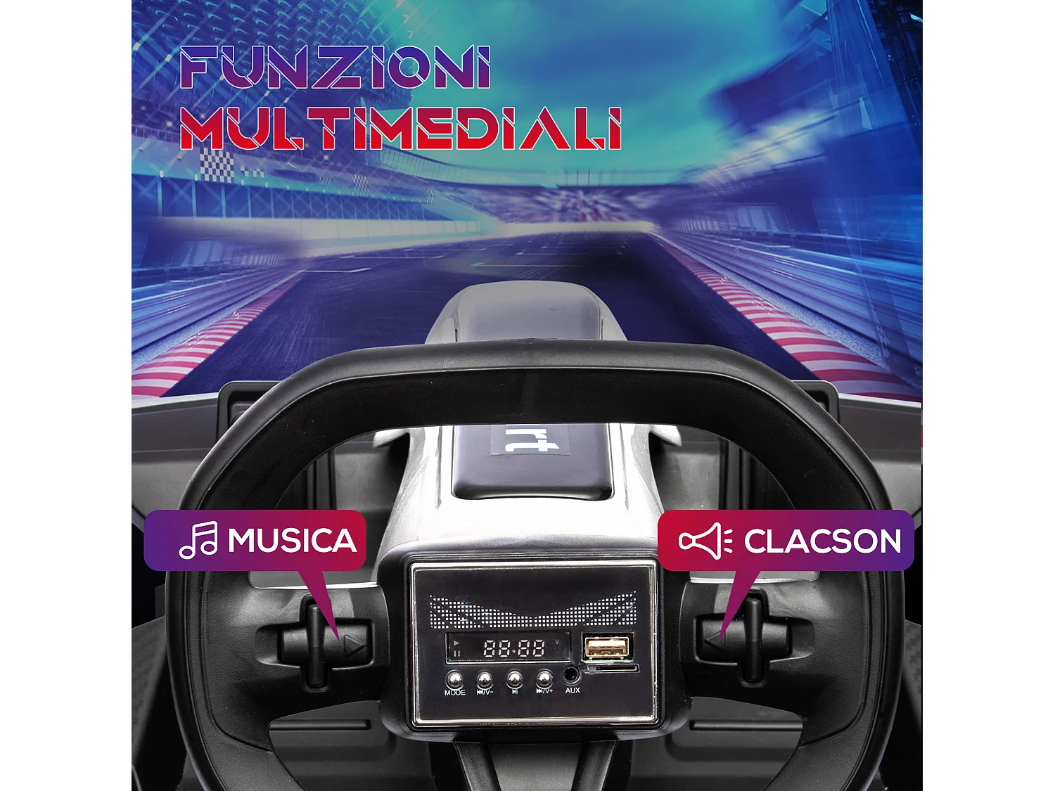 Go kart elettrico per bambini con seggiolino regolabile bianco