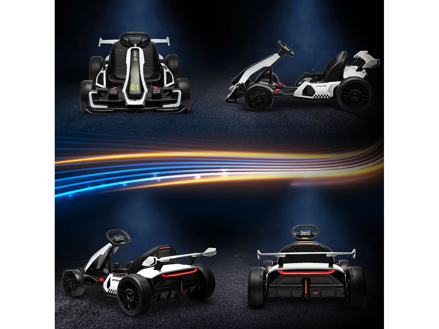 Go kart elettrico per bambini con seggiolino regolabile bianco