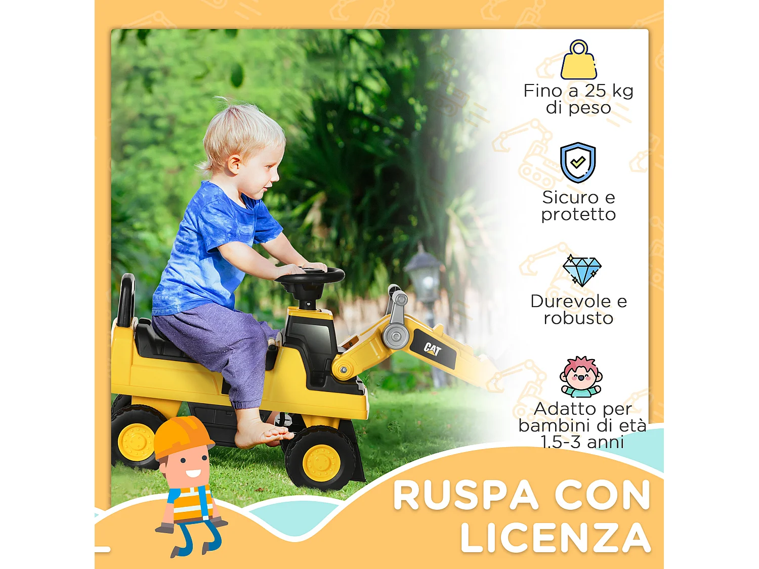 Ruspa giocattolo età 18 e 36 mesi con escavatore e vano a scomparsa