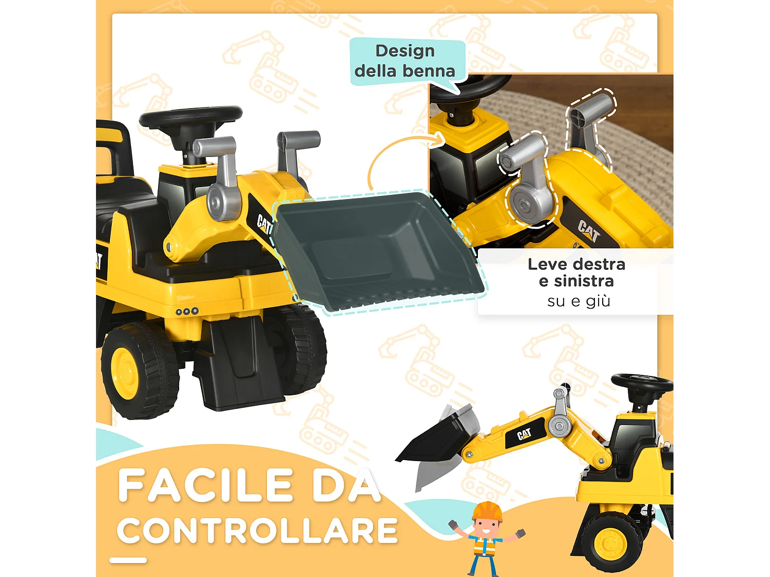 Ruspa giocattolo età 18 e 36 mesi con escavatore e vano a scomparsa