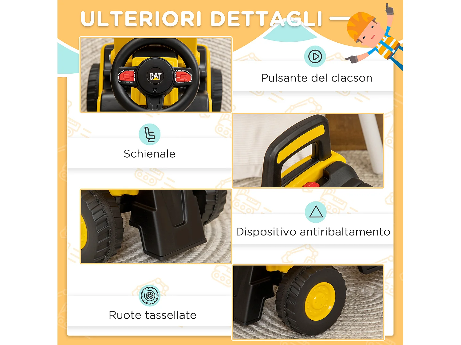 Ruspa giocattolo età 18 e 36 mesi con escavatore e vano a scomparsa