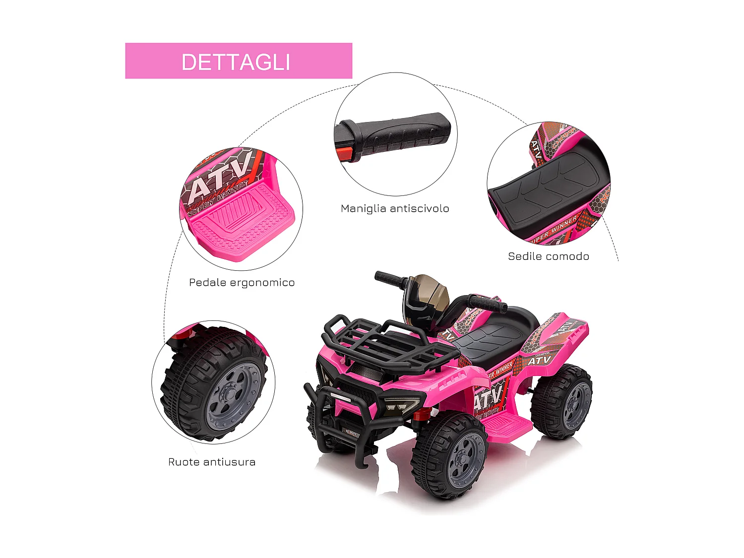 Mini quad elettrico per bambini 18-36 mesi con batteria 6v rosa