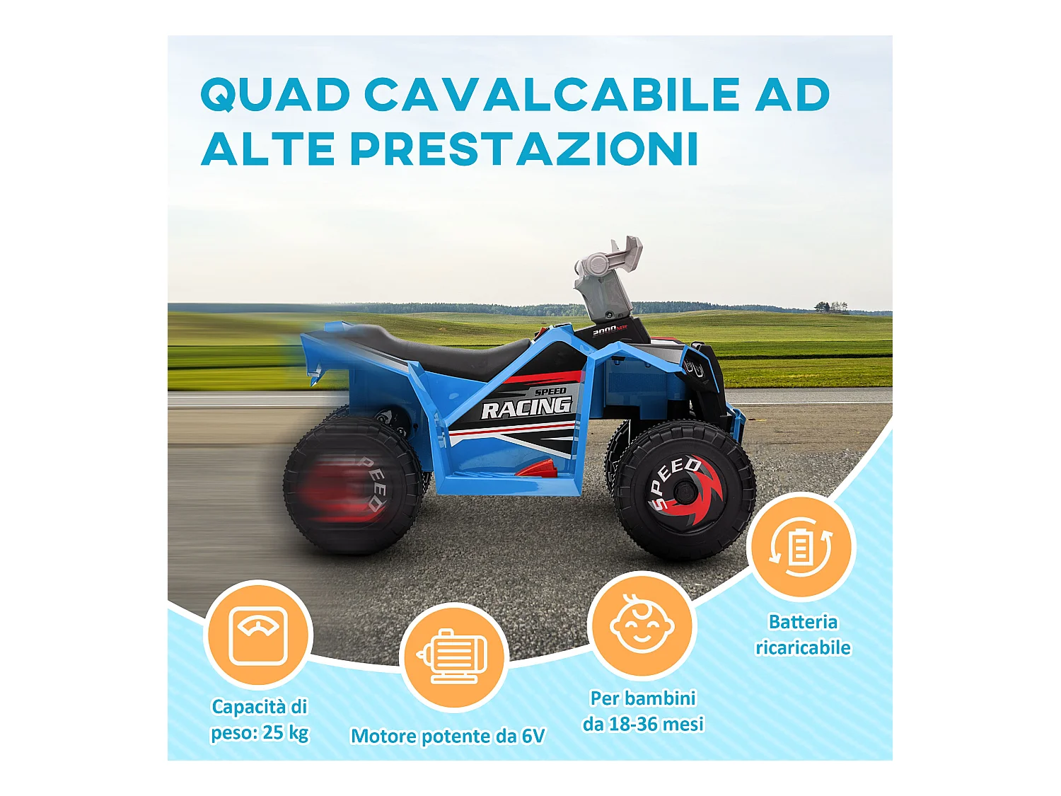 Quad per bambini 18-36 mesi in pp e metallo velocità 2.5 km/h