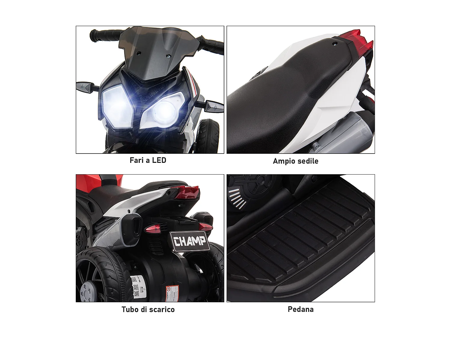 Moto elettrica bimbi 3-5 anni batteria 6v velocità 3km/h rossa