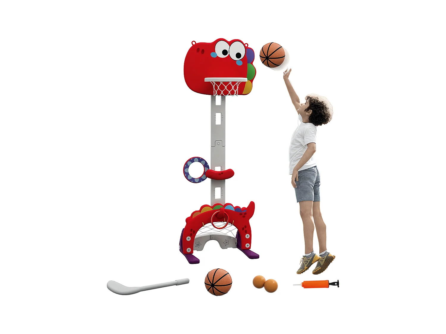 Canestro basket per bambini 3-6 anni 5 in 1 altezza regolabile rosso