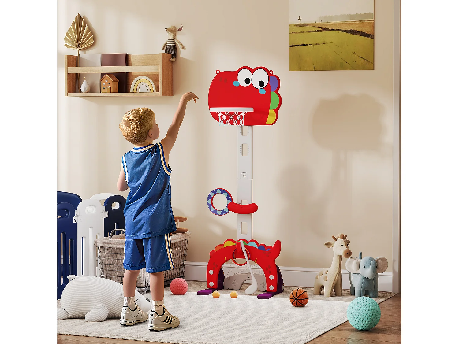 Canestro basket per bambini 3-6 anni 5 in 1 altezza regolabile rosso