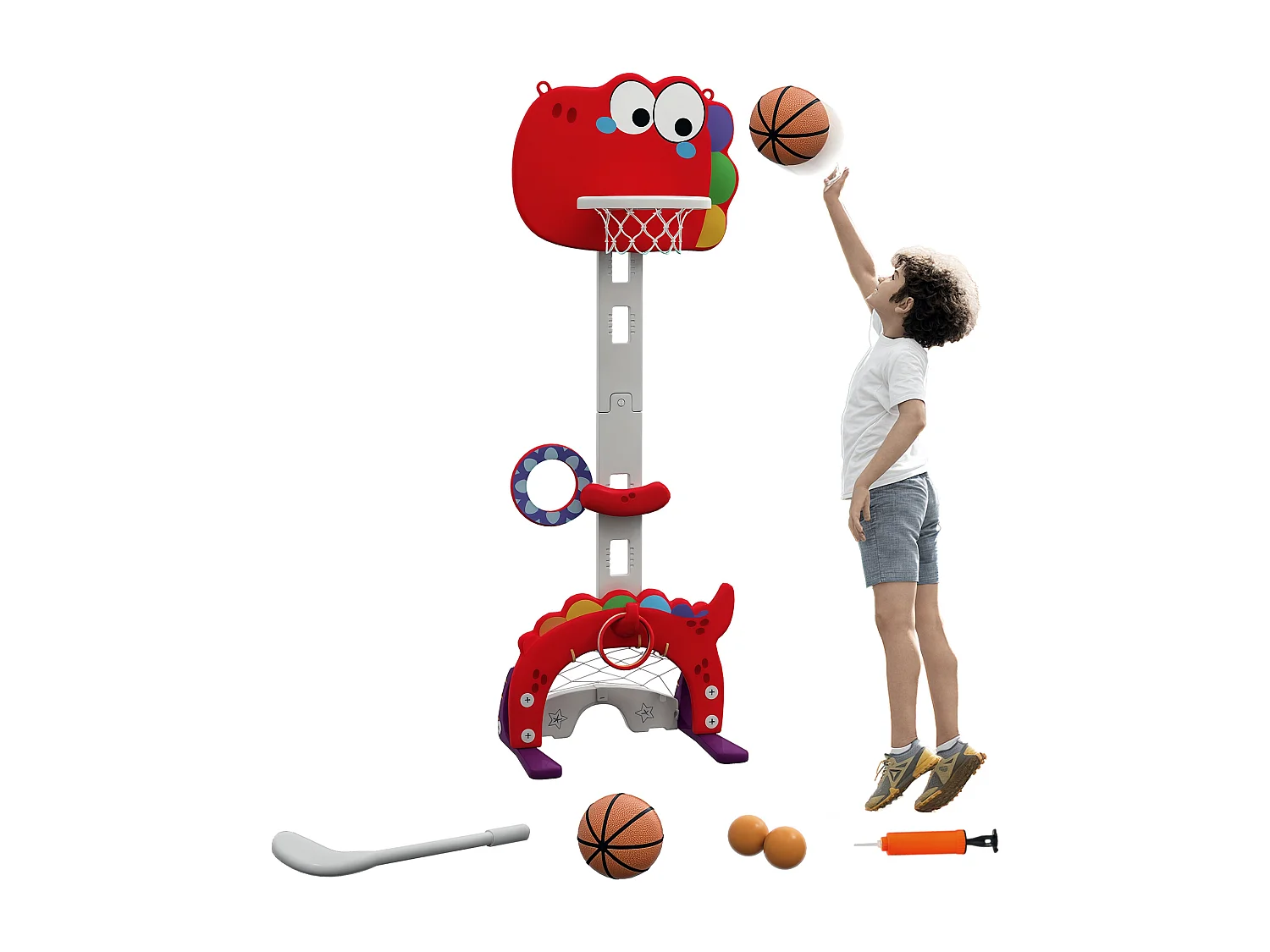 Canestro basket per bambini 3-6 anni 5 in 1 altezza regolabile rosso