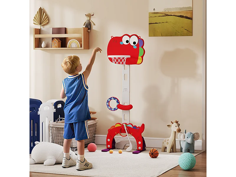 Canestro basket per bambini 3-6 anni 5 in 1 altezza regolabile rosso