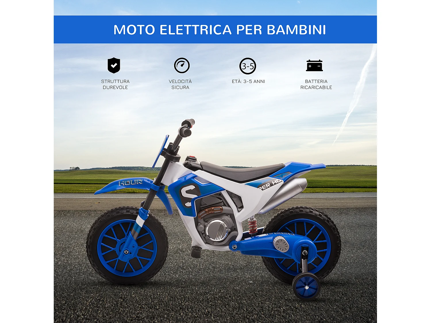 Moto elettrica per bambini batteria 12v ricaricabile rotelline