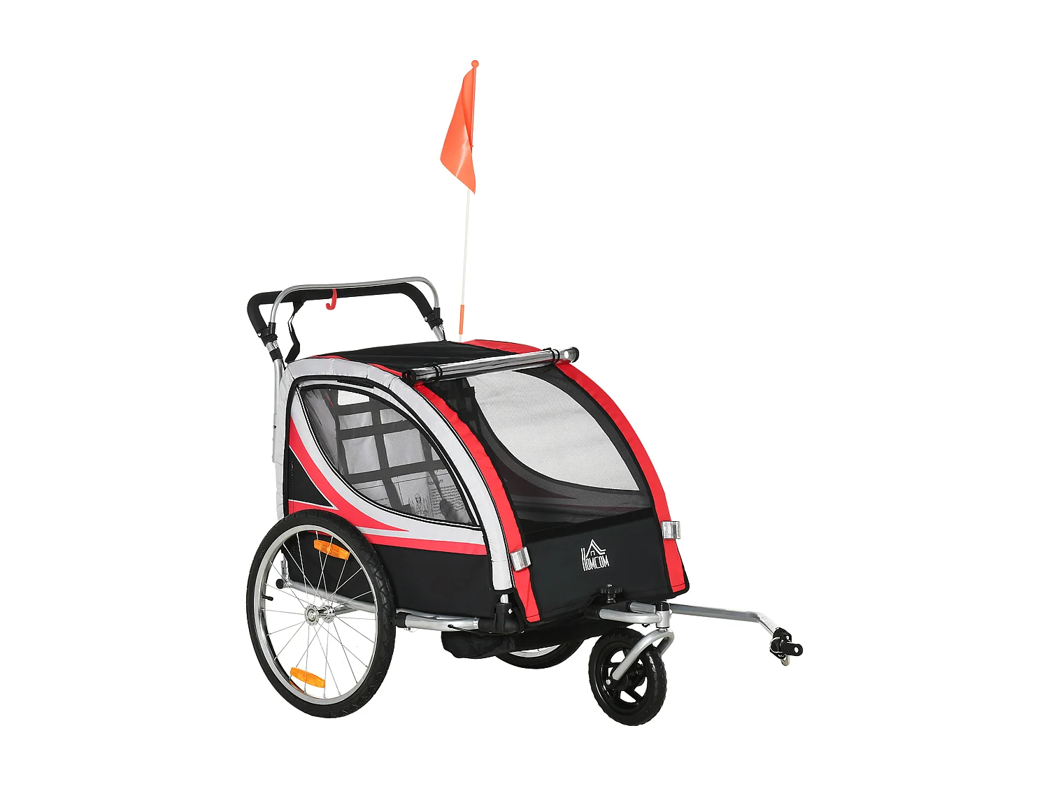 Rimorchio bici per bambini passeggino 2 posti cintura e tasche