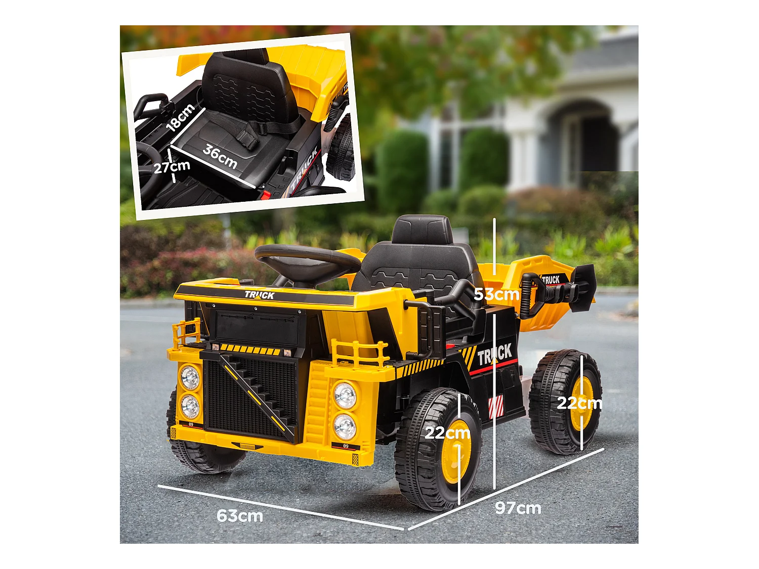 Camion per bambini 3-5 anni con motore 12v fari e musica giallo