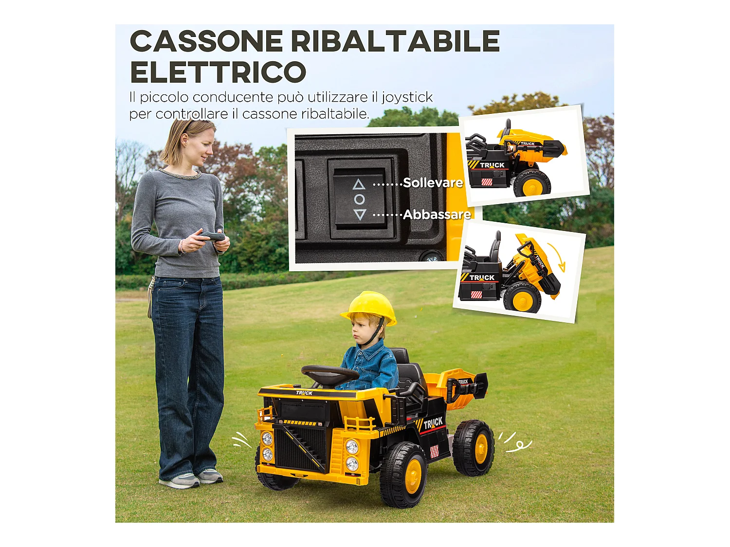 Camion per bambini 3-5 anni con motore 12v fari e musica giallo