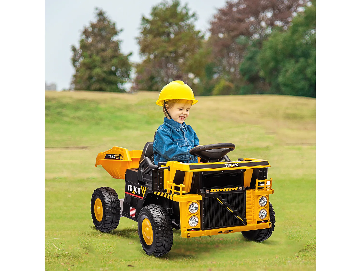 Camion per bambini 3-5 anni con motore 12v fari e musica giallo