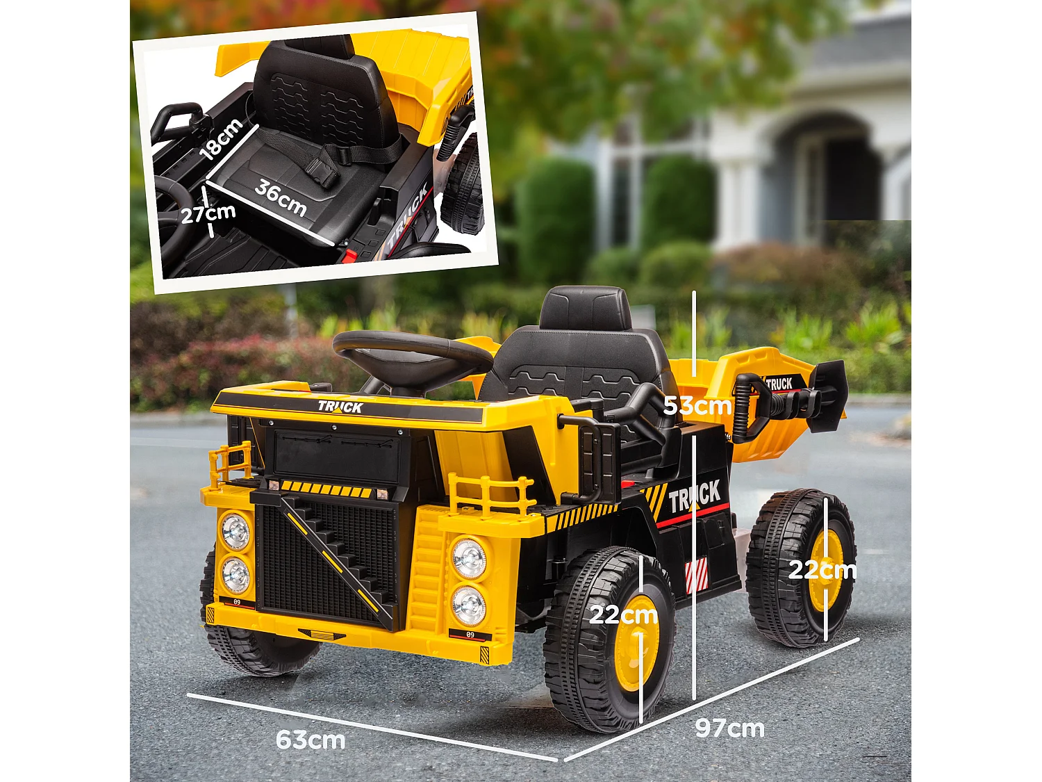 Camion per bambini 3-5 anni con motore 12v fari e musica giallo