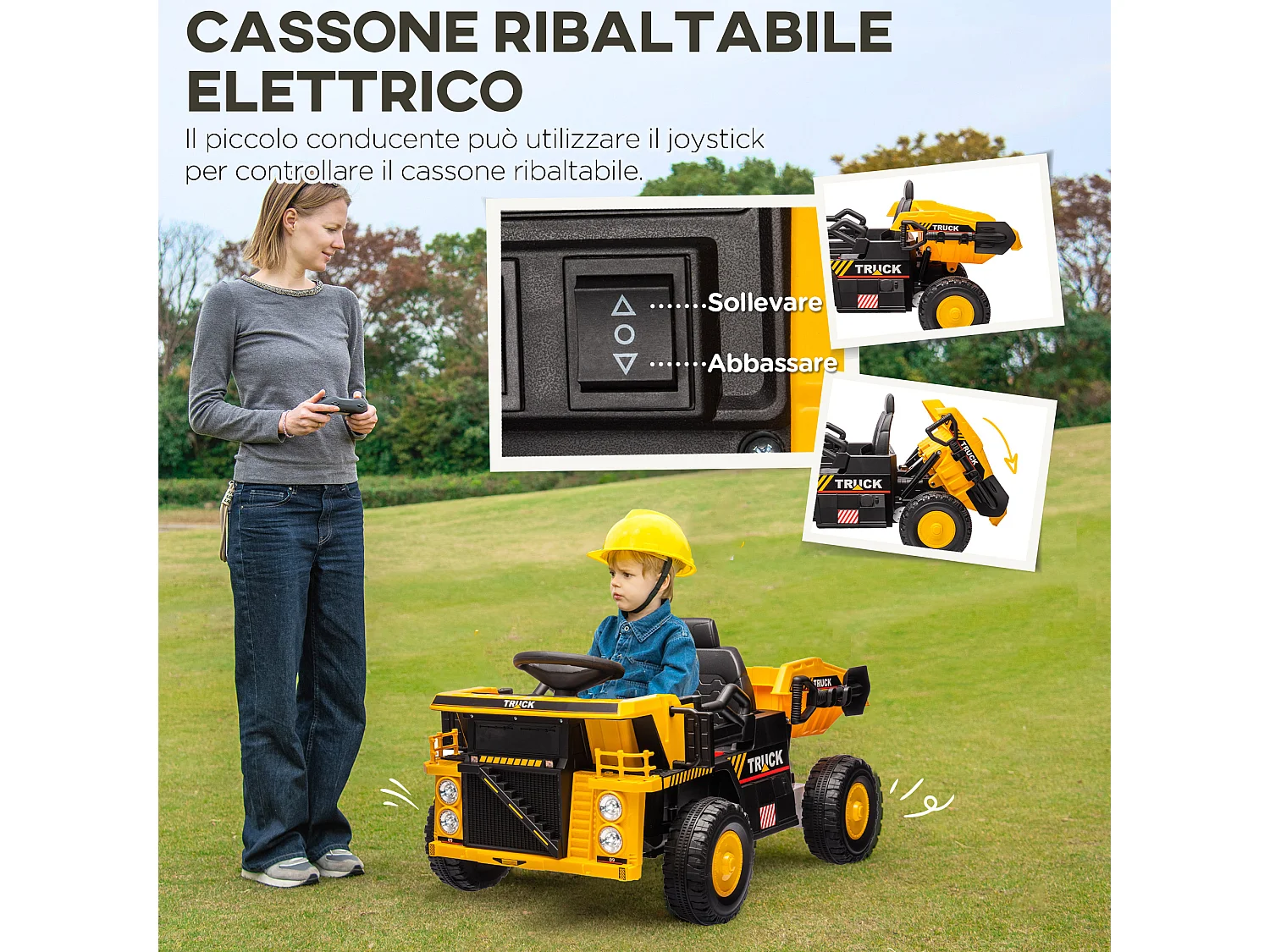 Camion per bambini 3-5 anni con motore 12v fari e musica giallo