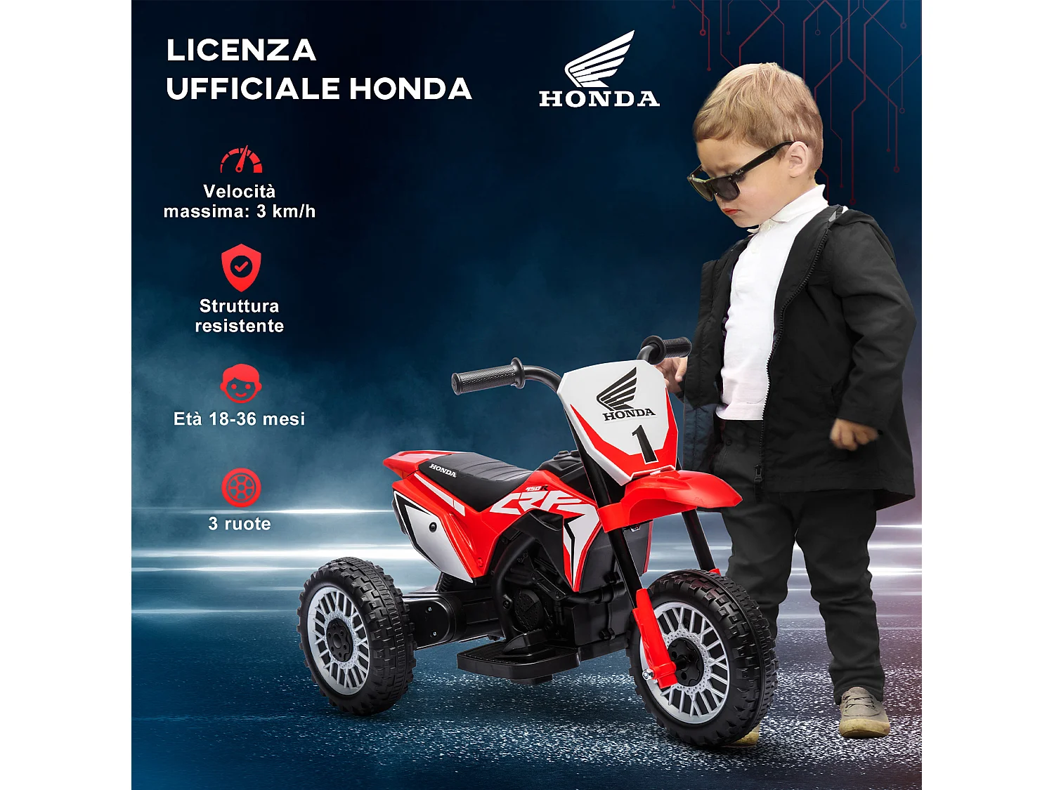 Moto elettrica per bambini 18-36 mesi honda crf450rl rosso