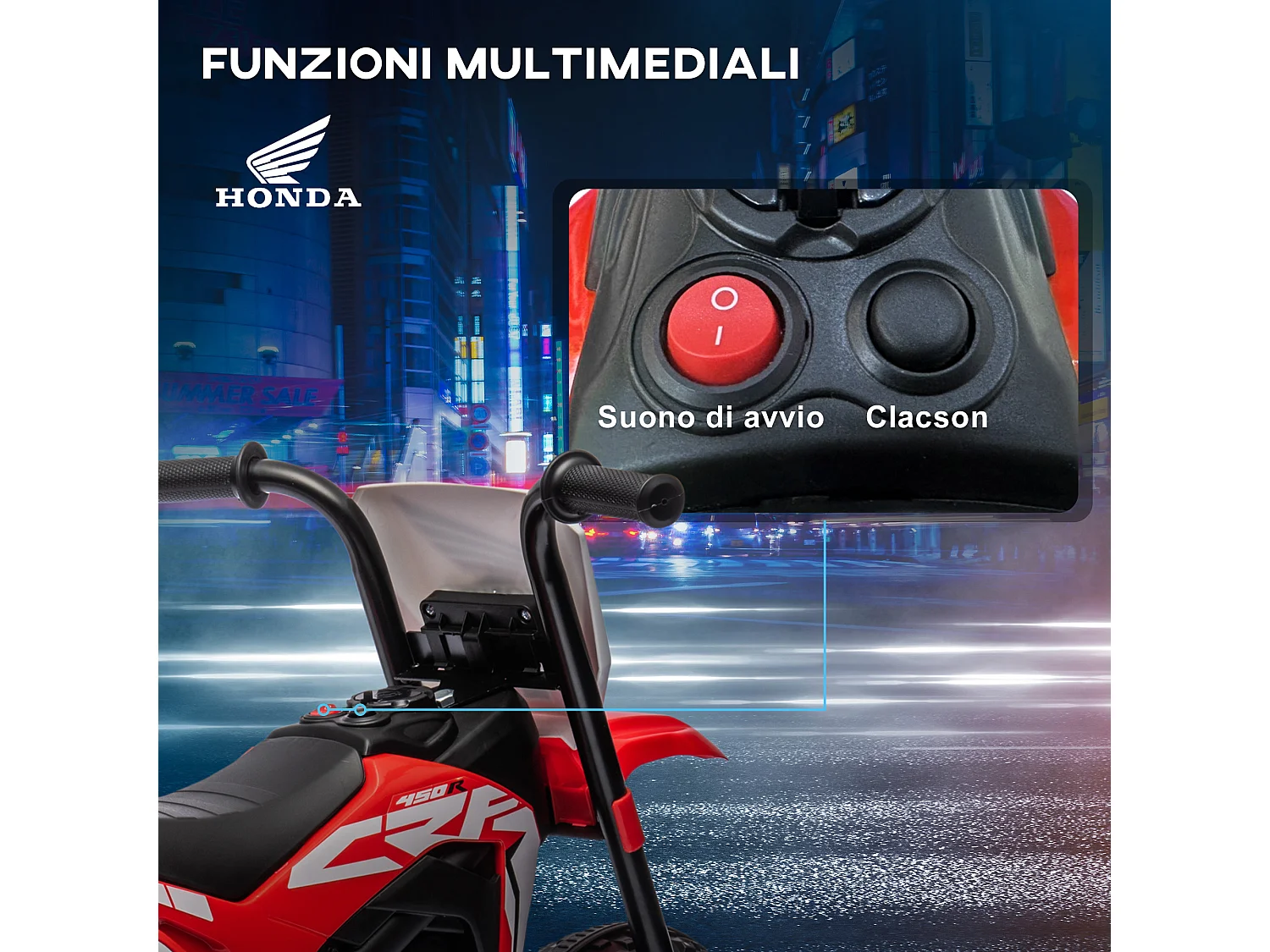 Moto elettrica per bambini 18-36 mesi honda crf450rl rosso