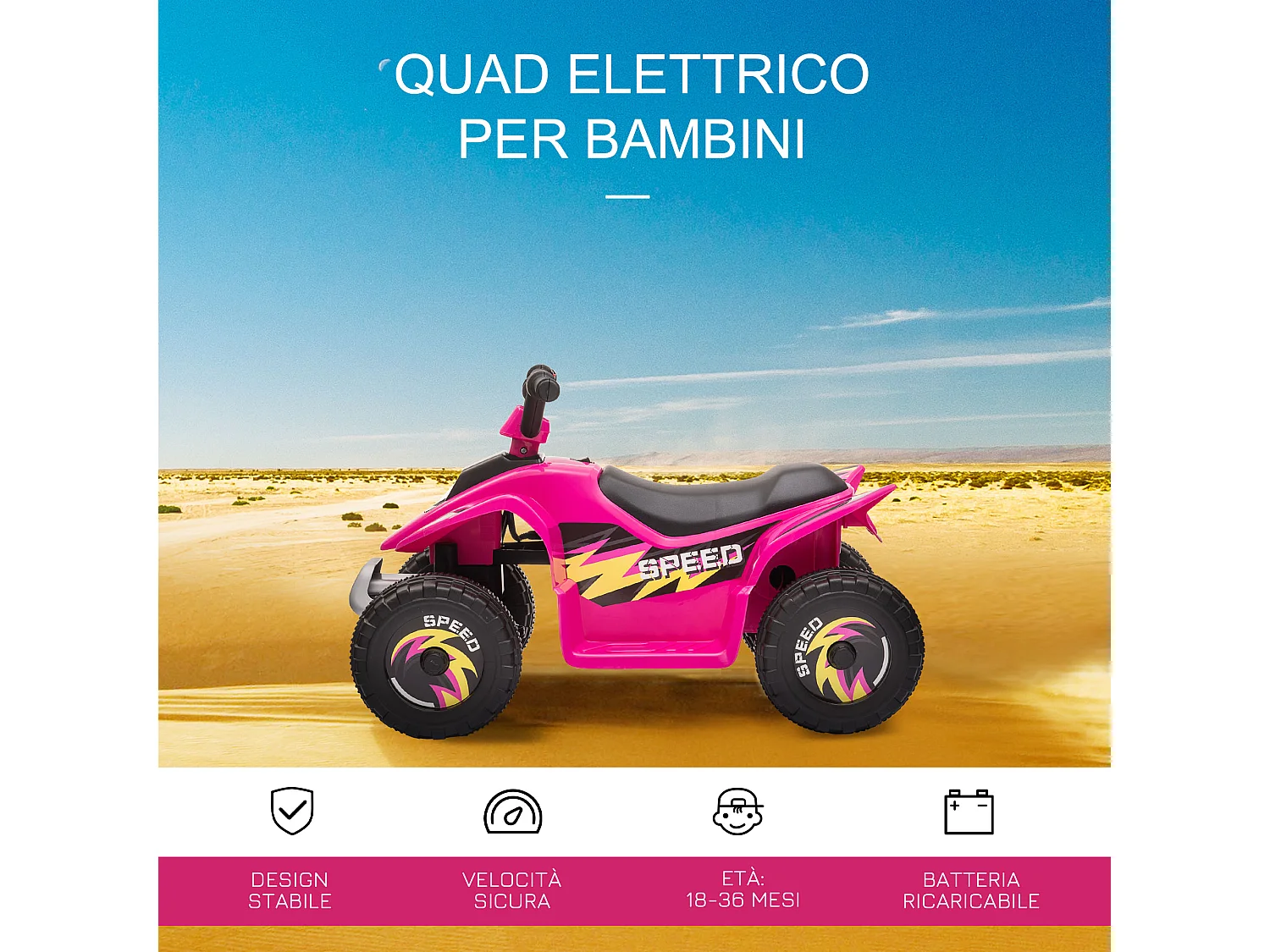 Quad elettrico per bambini 18-36 mesi a 6v rosa