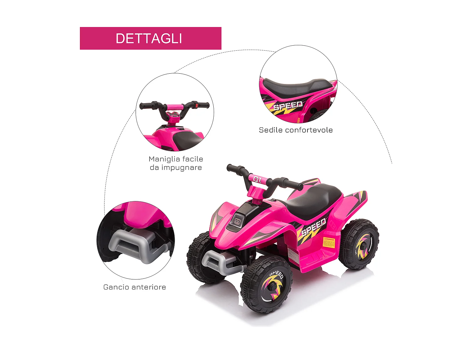Quad elettrico per bambini 18-36 mesi a 6v rosa