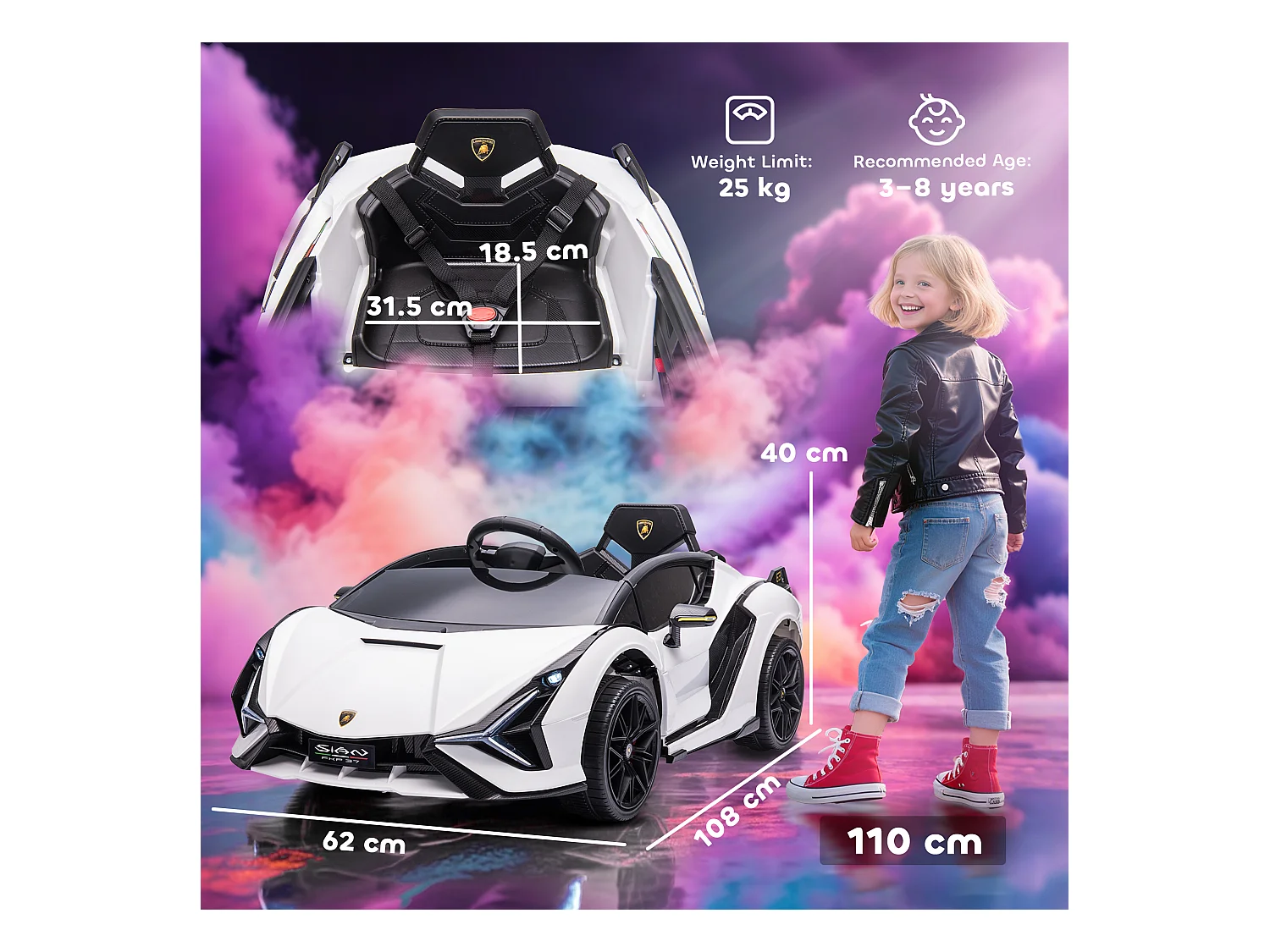 Macchina per bambini lamborghini 12v con telecomando bianco