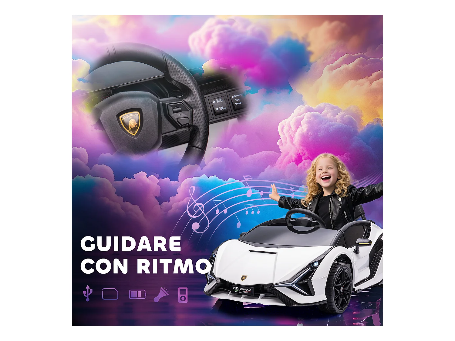Macchina per bambini lamborghini 12v con telecomando bianco
