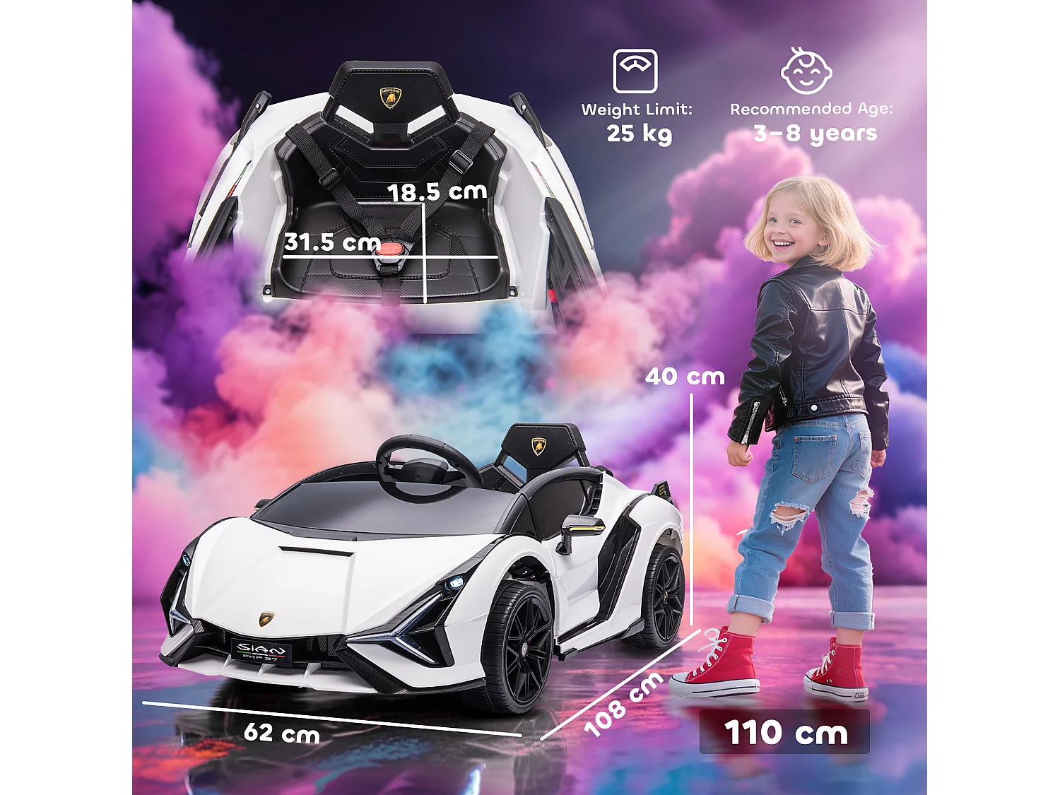 Macchina per bambini lamborghini 12v con telecomando bianco