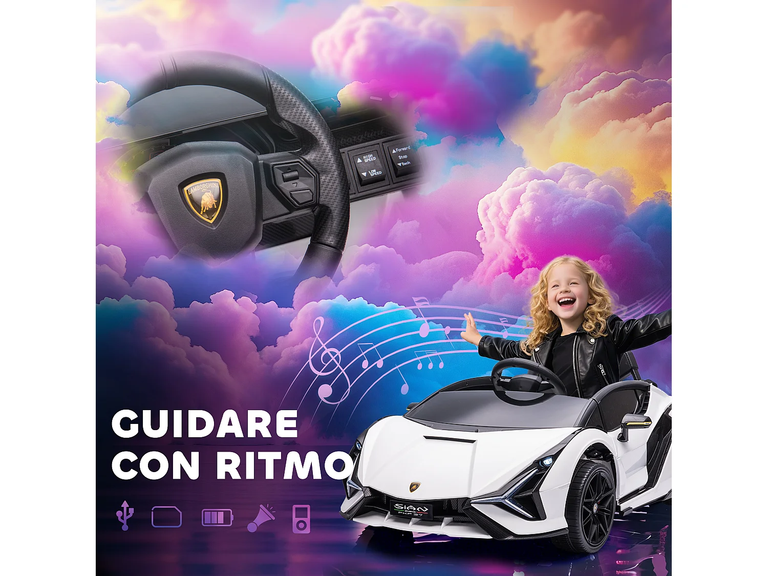 Macchina per bambini lamborghini 12v con telecomando bianco