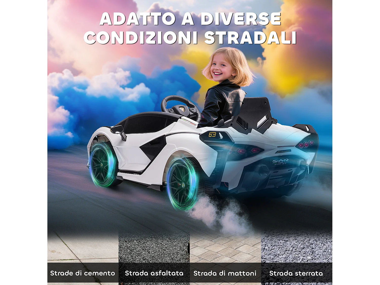 Macchina per bambini lamborghini 12v con telecomando bianco
