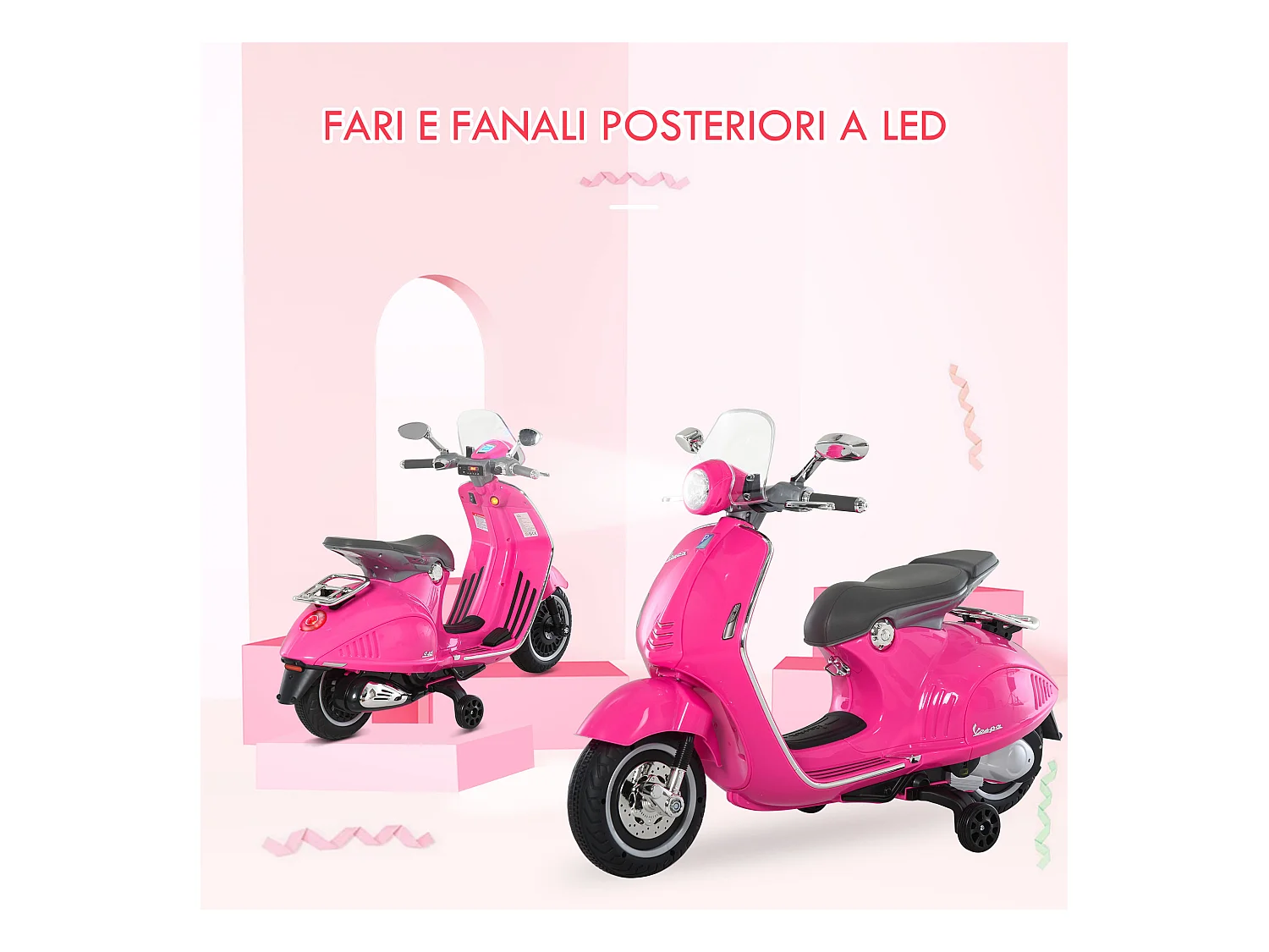 Moto elettrica per bambini con rotelle luci e suoni rosa