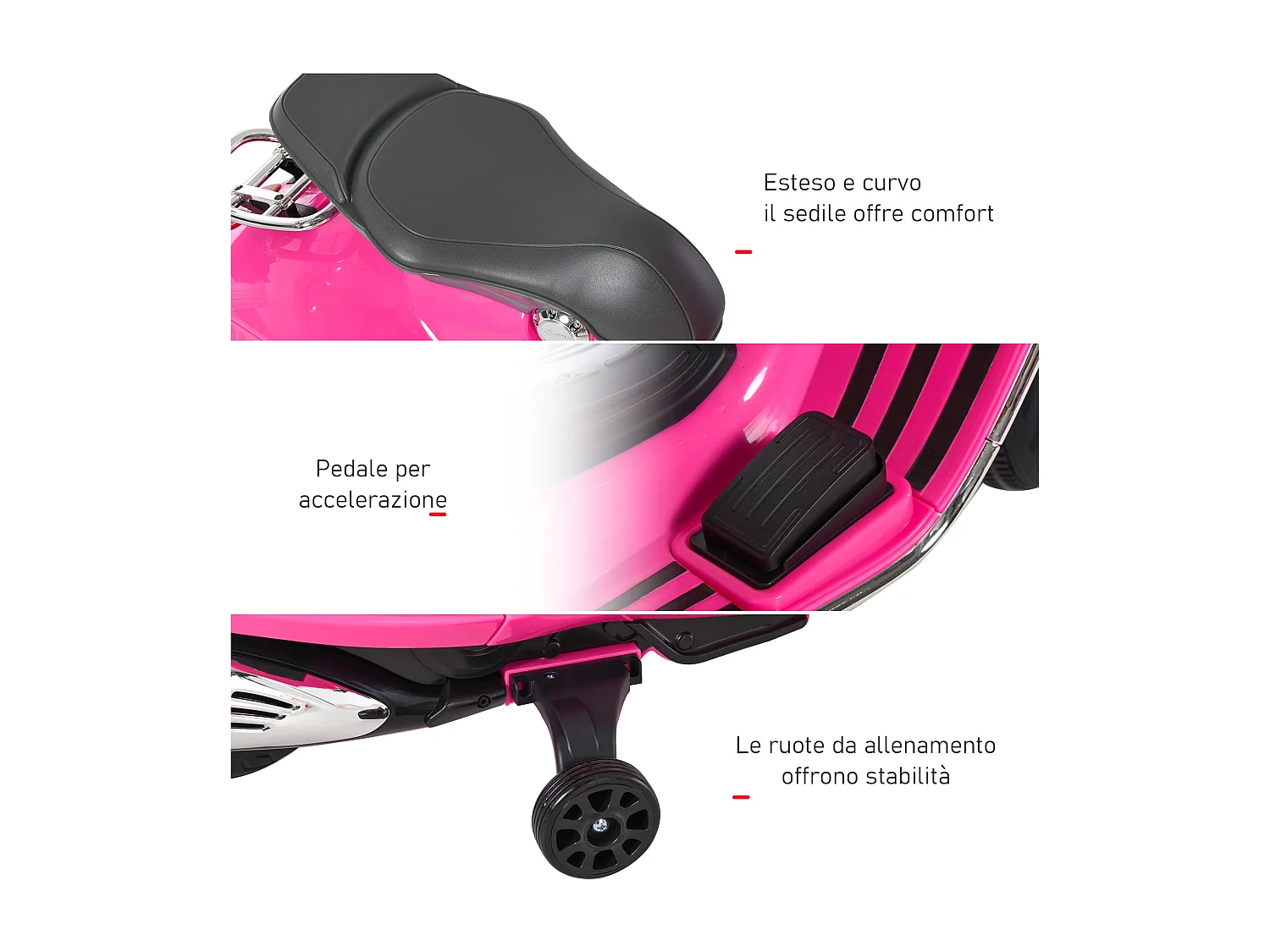 Moto elettrica per bambini con rotelle luci e suoni rosa