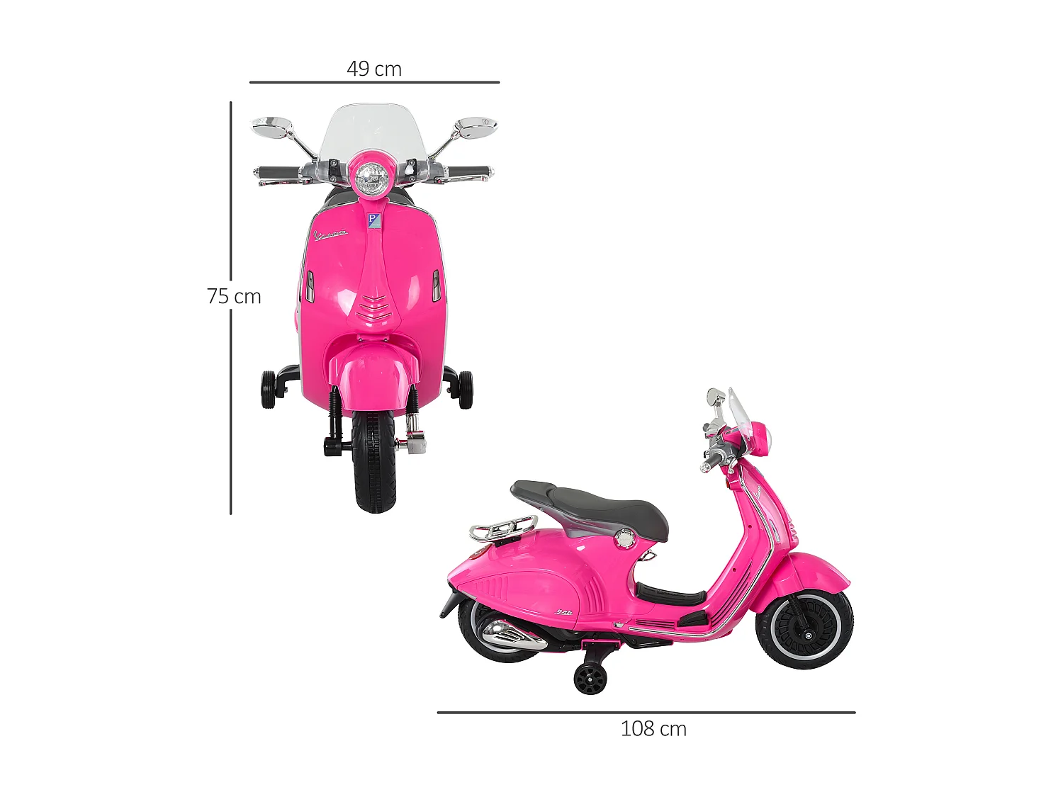 Moto elettrica per bambini con rotelle luci e suoni rosa