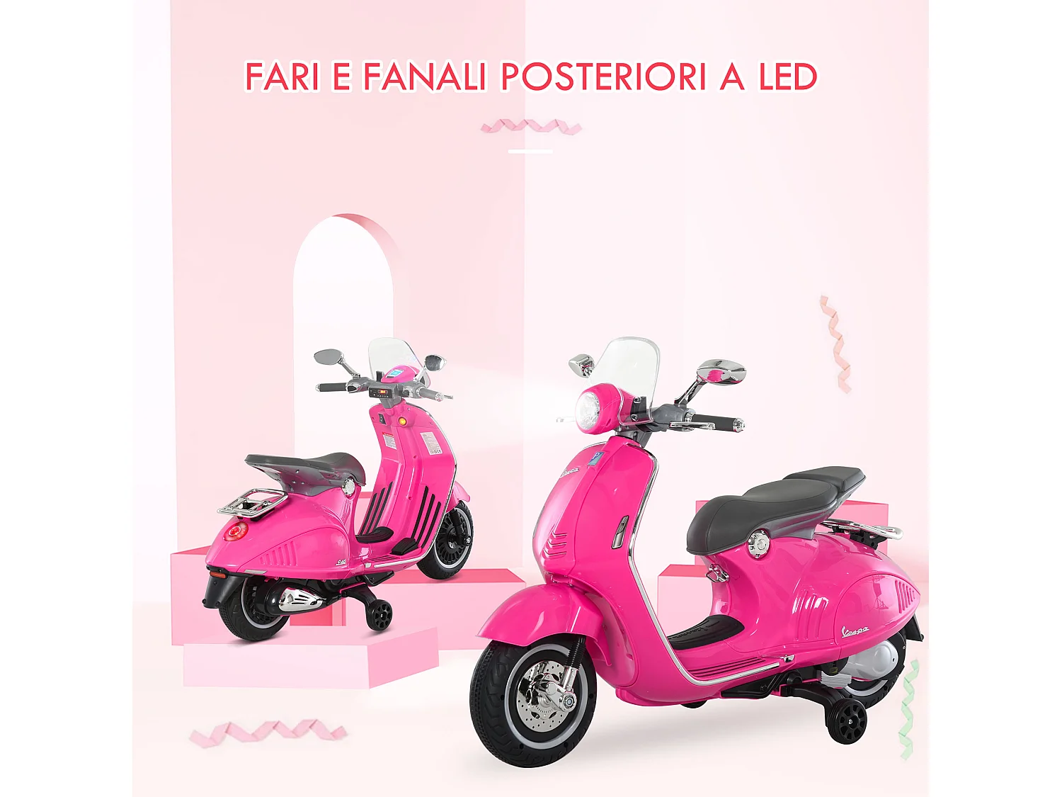 Moto elettrica per bambini con rotelle luci e suoni rosa