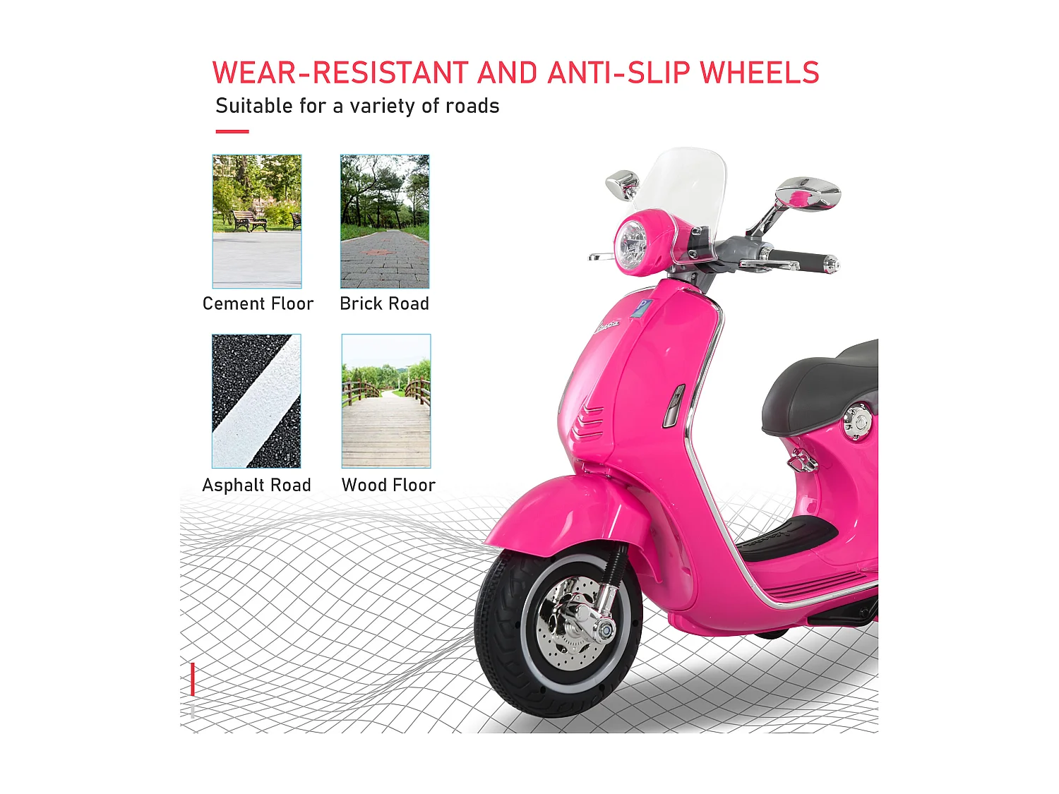 Moto elettrica per bambini con rotelle luci e suoni rosa