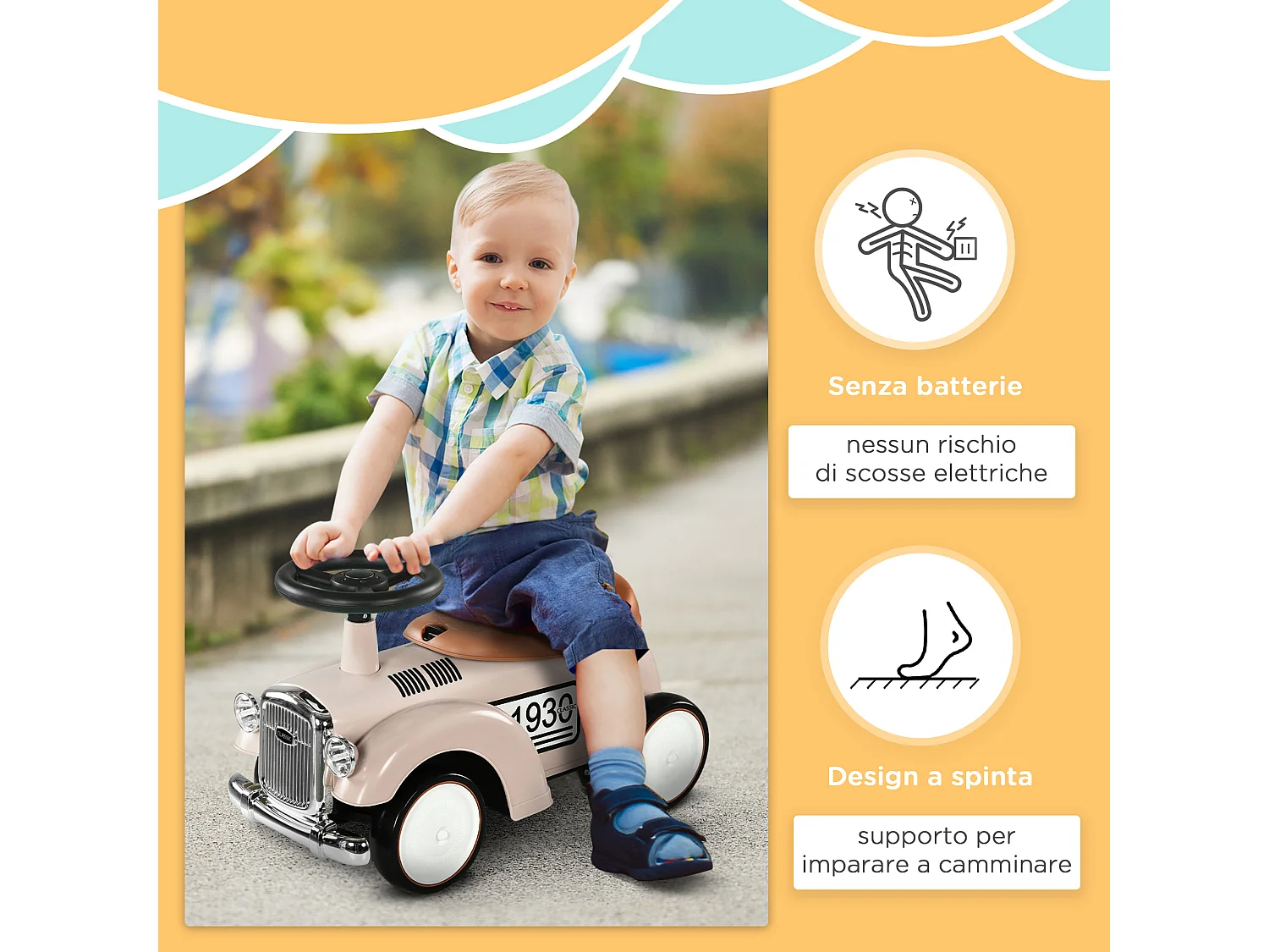 Macchina per bambini 12-36 mesi con clacson volante vano portaoggetti