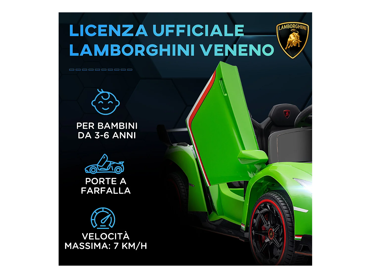 Macchina elettrica per bambini lamborghini 12v con telecomando verde